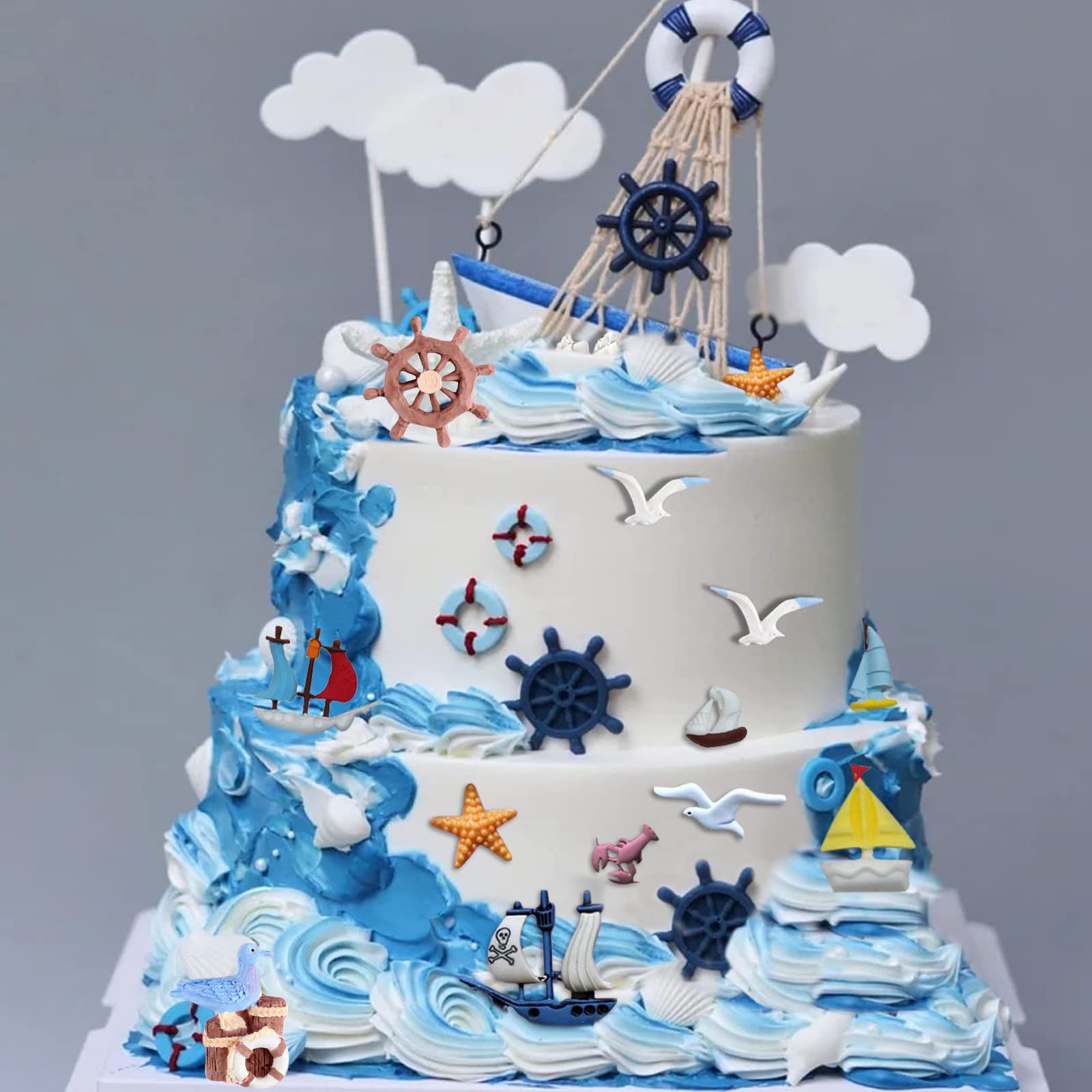 Anchor Fondant Molds 4 Pcs, Rudder Seagull Sailing Boat Hook Silicone Mold Lifebuoy Lighthouse Mold For Chocolate Cake Decoratio