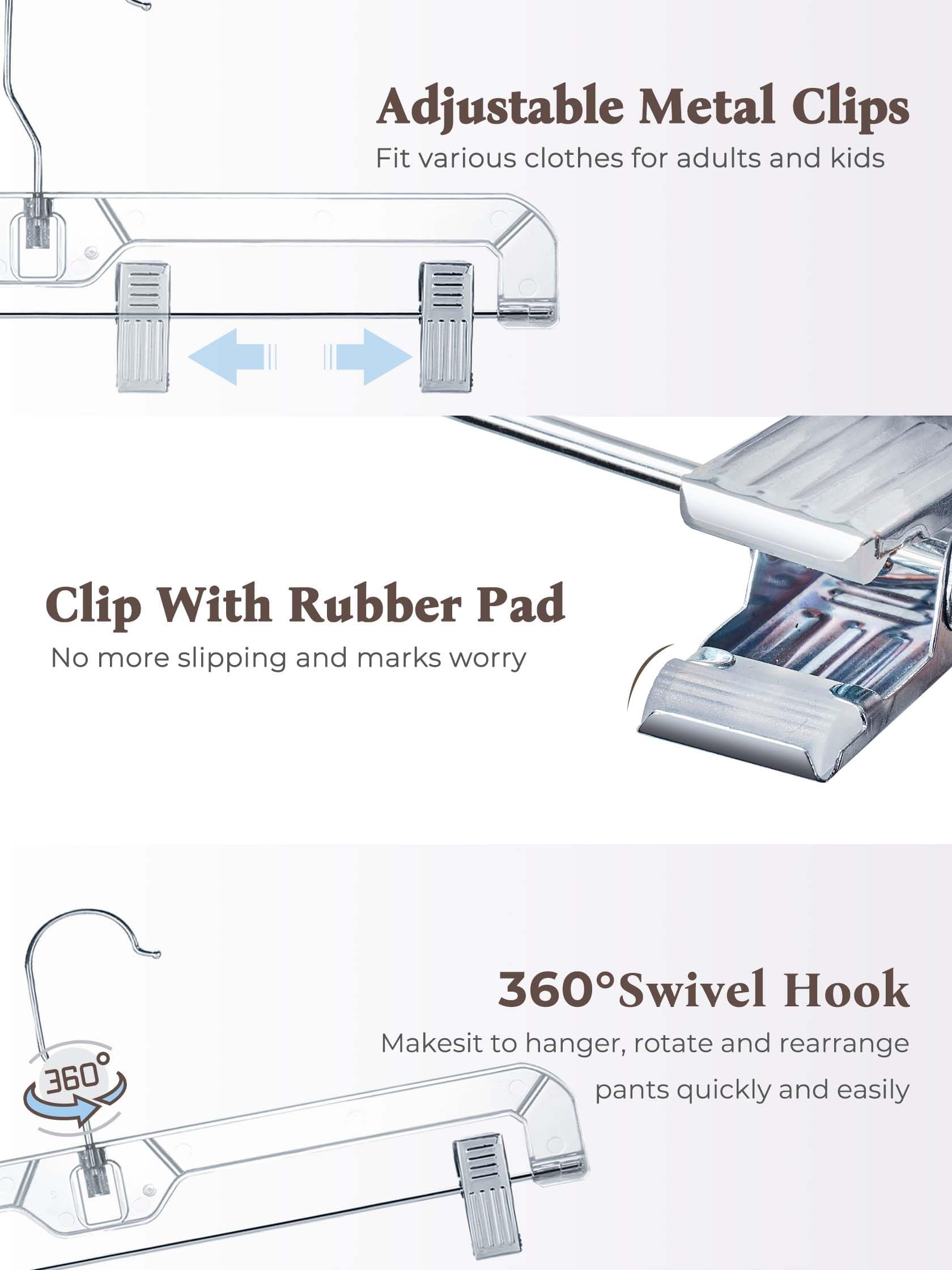 House Day 50 Pack 14 Inch Clear Plastic Skirt Hangers With Clips, Skirt Hangers, Clip Hangers For Pants,Trouser Bulk Plastic Pan