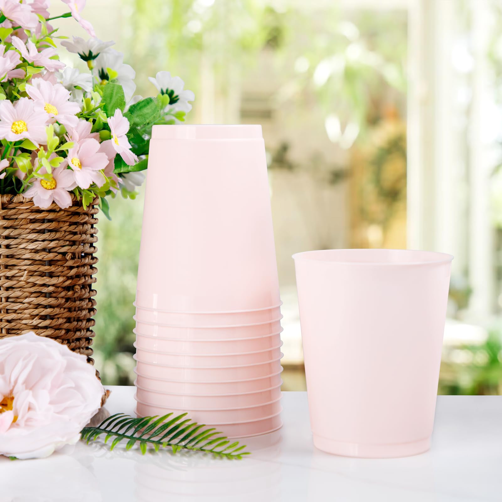 Liacere 16 Pcs Pink Plastic Cups 16Oz Plastic Cups Bachelorette Party Cups Pink Disposable Cups Bride Cups Perfect For Wedding &