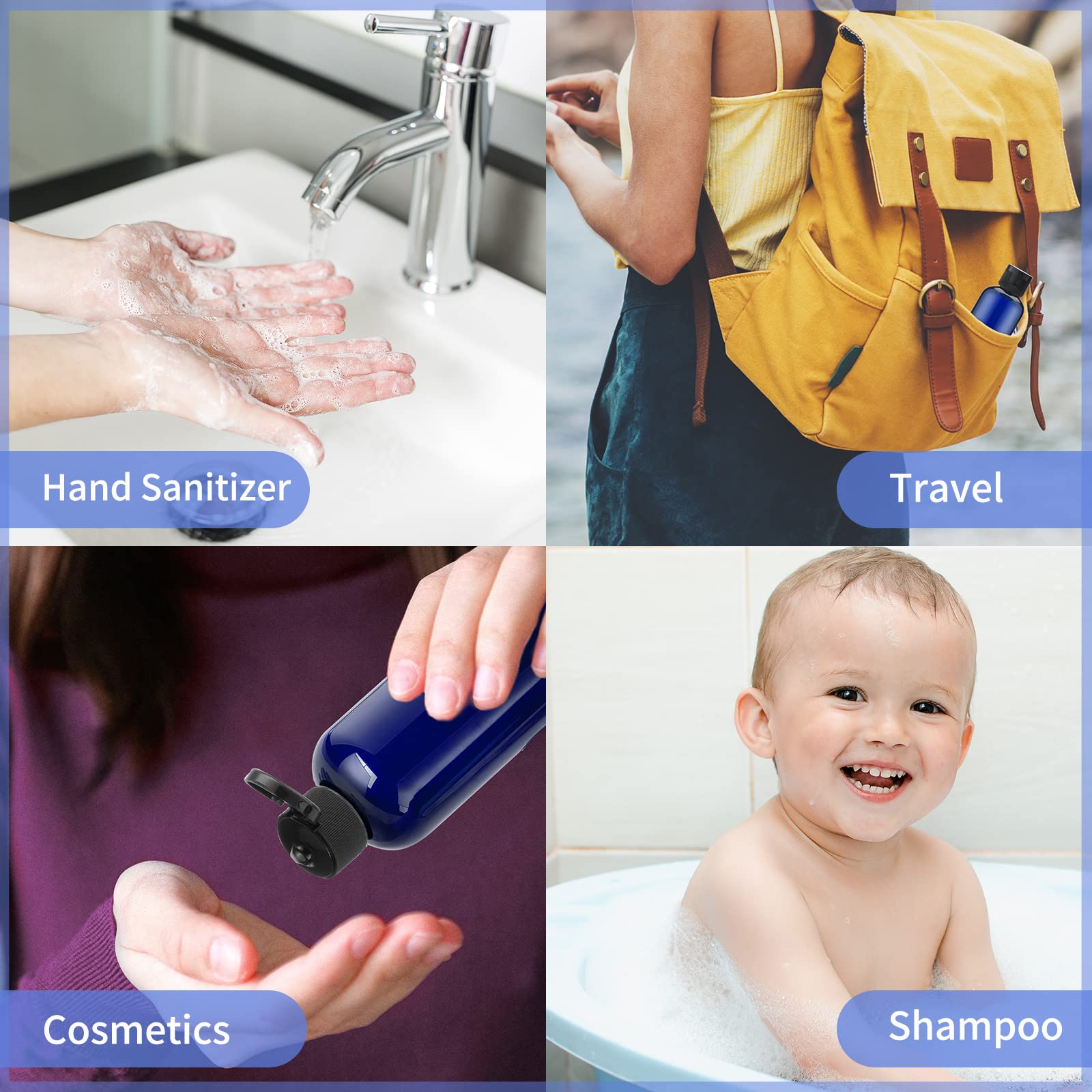 Lisapack 34Oz Travel Bottles With Flip Cap (5 Pcs) Empty Dispenser Container For Travel Size Cosmetics (100Ml, Blue )