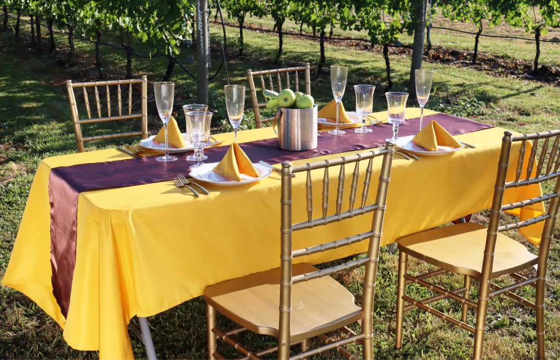 Ltc Linens 10 Pack Gold Rectangular Tablecloths 60 X 102 Inch For 6 Ft Rectangle Banquet Tables With Half-Drop - Stain And Wrink