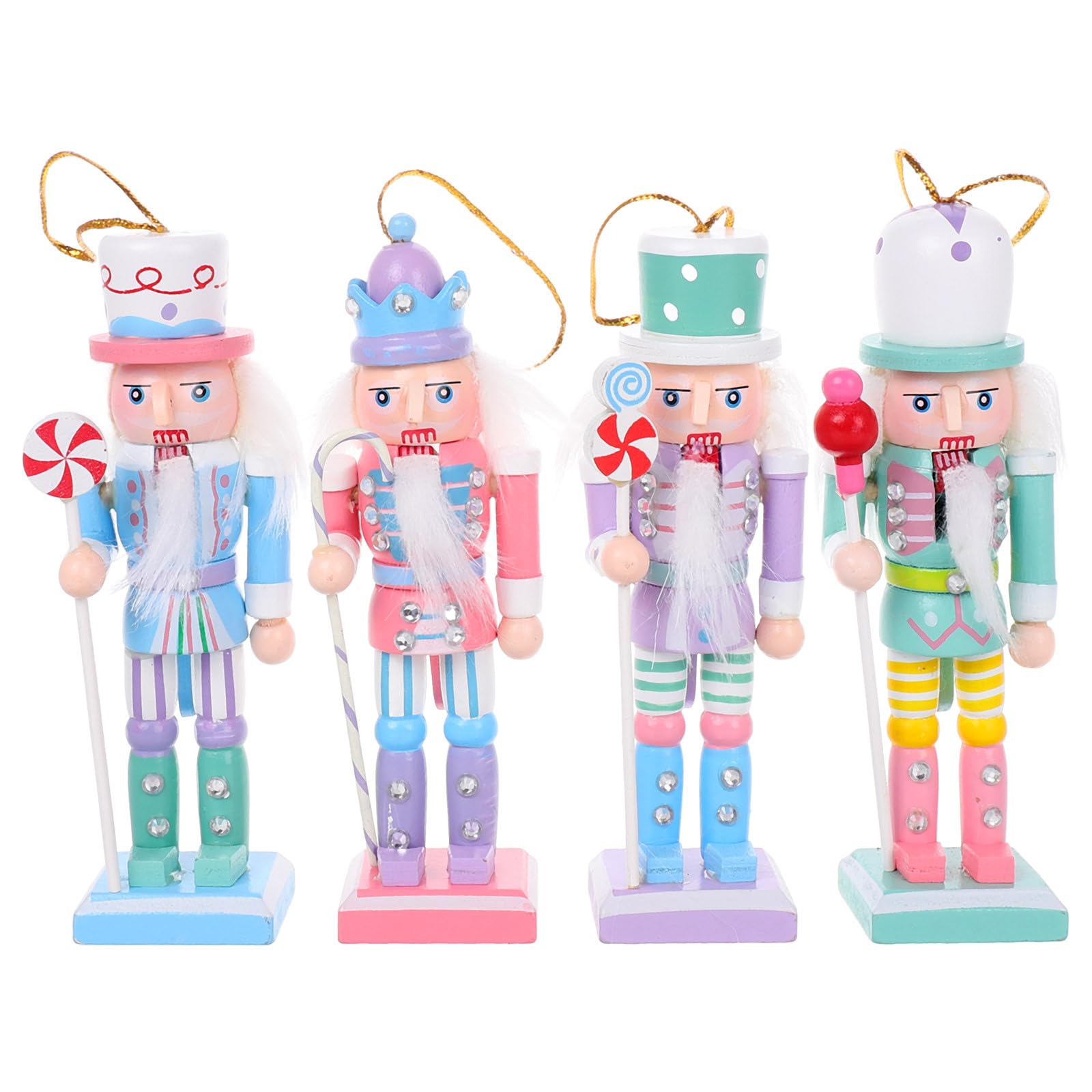 Garneck 4Pcs Christmas Nutcracker Ornaments 4.72inch Wooden Candy Nutcracker Soldier Figures Festive Hanging Xmas Tree Decoratio