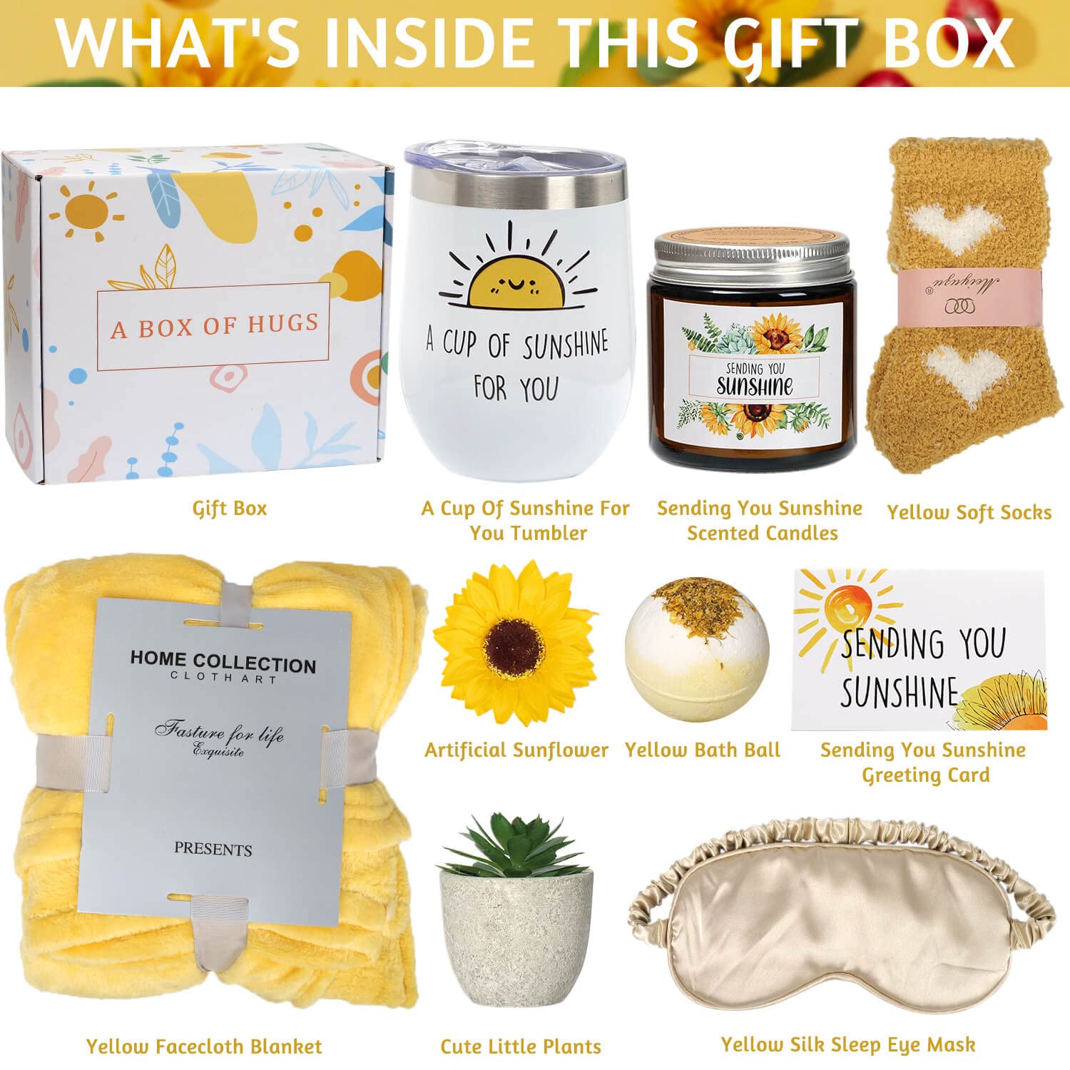 Sunshine Gifts, 10 Pcs Sunflower Gifts For Women, Get Well Soon Gifts For Women, Care Package For Women,Self Care Gifts For Wome