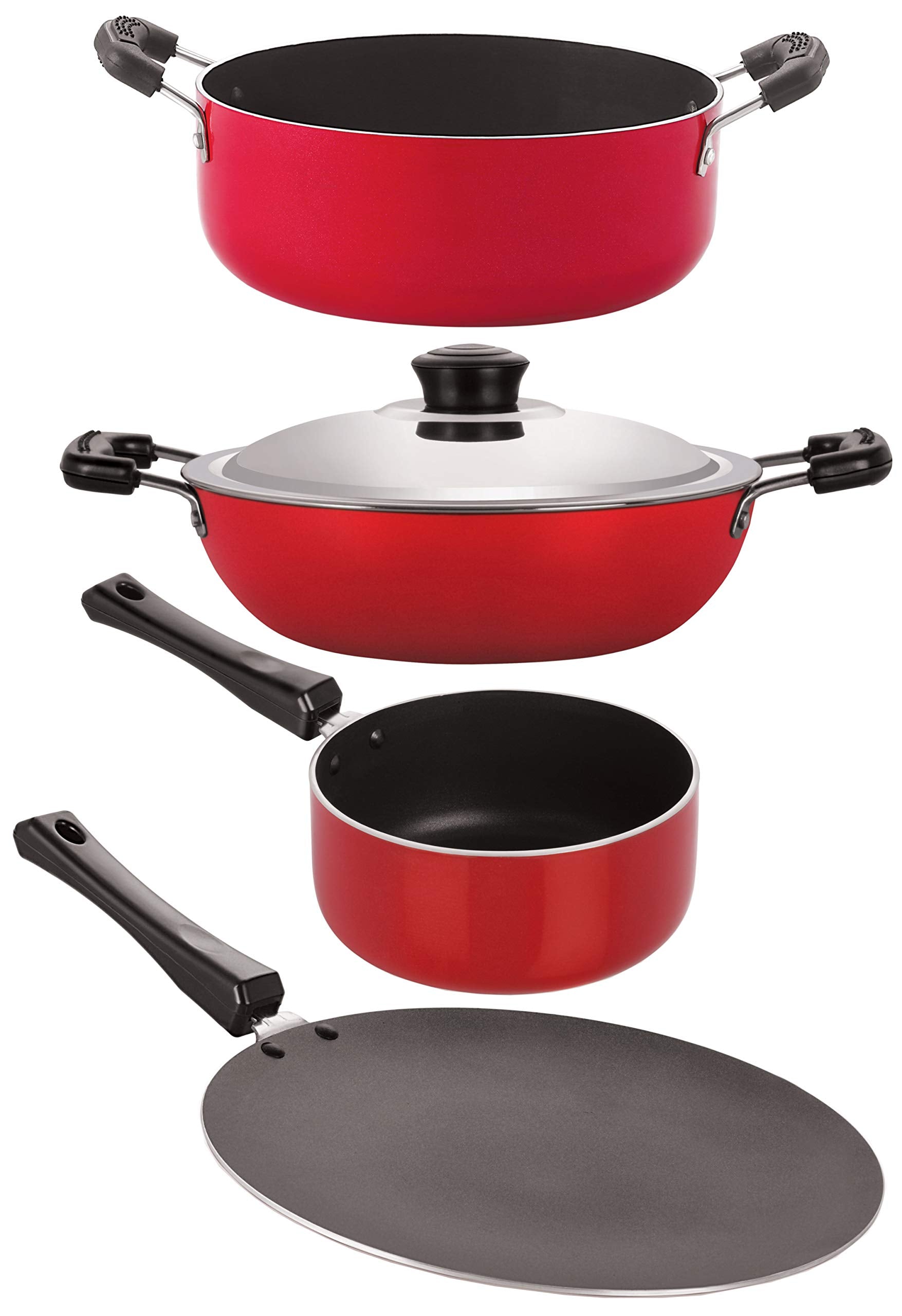 Nirlon Aluminium Nonstick Cookware Pots And Pans 4 Pieces Set, (Ct12_Dkd(B)_Sp(B)_Cs24)