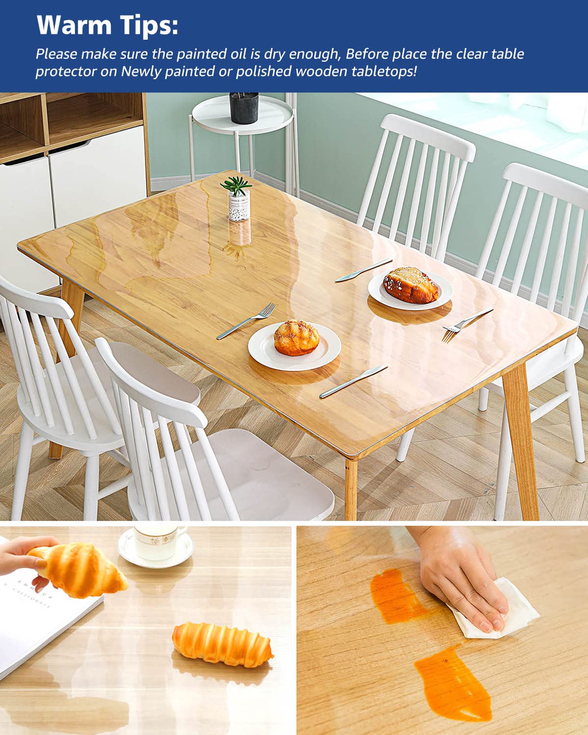 30X60 Inch Clear Plastic Desk Cover Mat Protector 1.5Mm Thick Office Desk Pad Waterproof Heat Resistance Transparent Pvc Tablecl