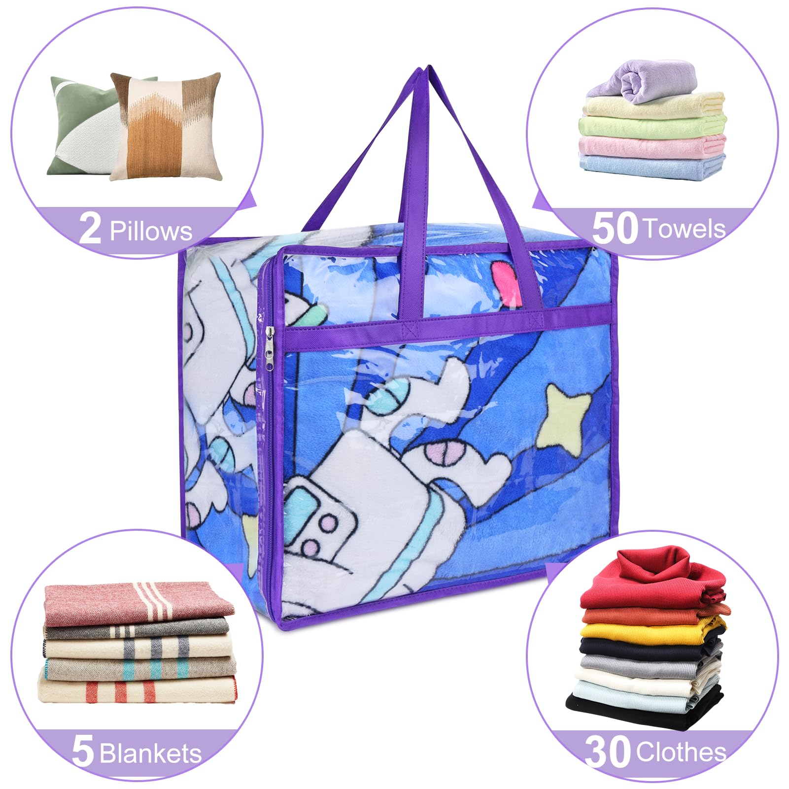 Budding Joy 6 Pack Clear Zippered Storage Bags for Clothes,40L Closet Organizers and Storage Containers Vinyl Moving Bag for Bed