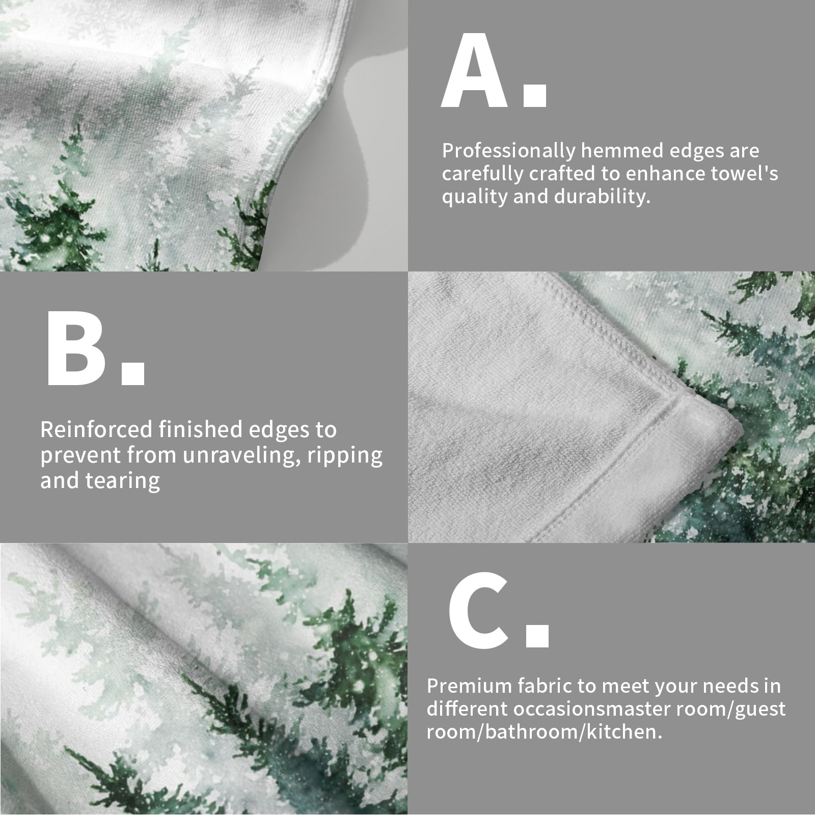 Winter Green Forest Hand Towels For Bathroom Christmas Kitchen Towels Set Of 2 Green Xmas Tree Snowflake Dish Towels 14X28In Win
