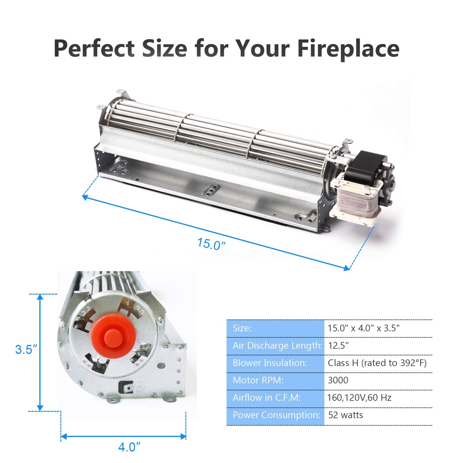 Criditpid GA3650 GA3700 GA3750 BK BKT Fireplace Blower Fan for Desa, FMI, Vanguard, Vexar Astria Fireplace, Replacement Fireplac