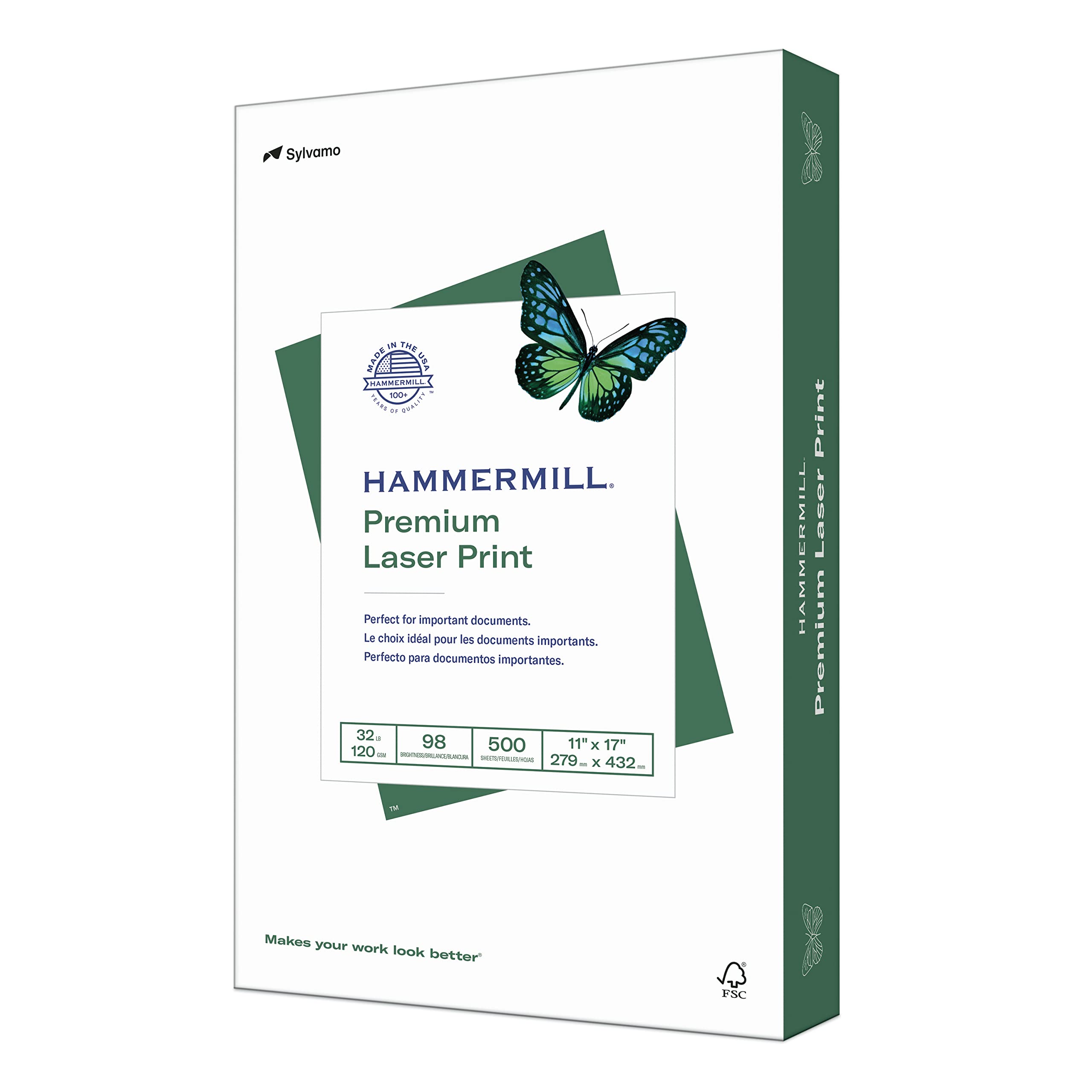 Hammermill Printer Paper, Premium Laser Print 32 Lb, 11 X 17 - 1 Ream (500 Sheets) - 98 Bright, Made In The Usa, 104653R
