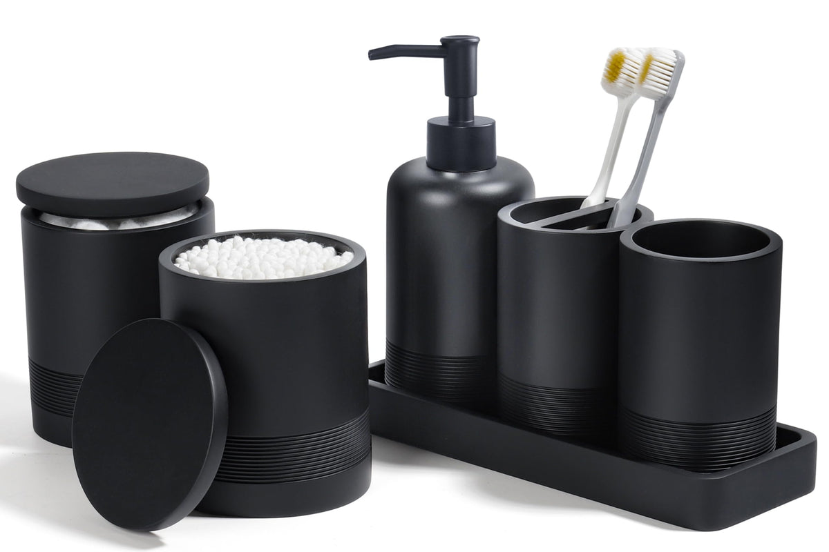 Bathroom Accessories Set, 6-Piece Bathroom Accessory Set, Toothbrush Holders Set, Soap Dispenser, Vanity Tray, Tumbler, Cotton S