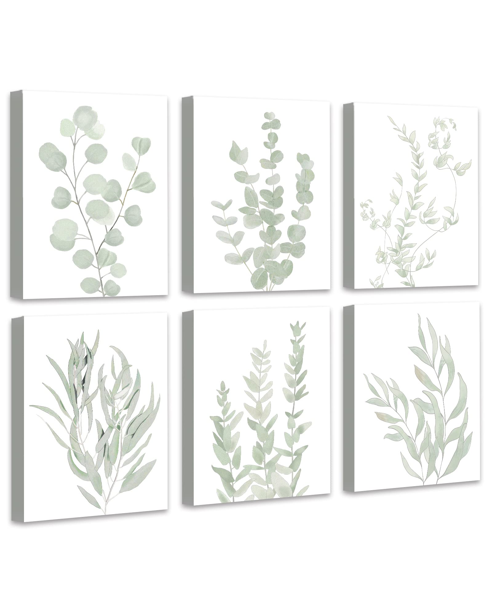 Botanical Eucalyptus Canvas Framed Wall Art | Boho Plant Wall Decor For Bedroom | Minimalist Prints For Living Room | Light Gree