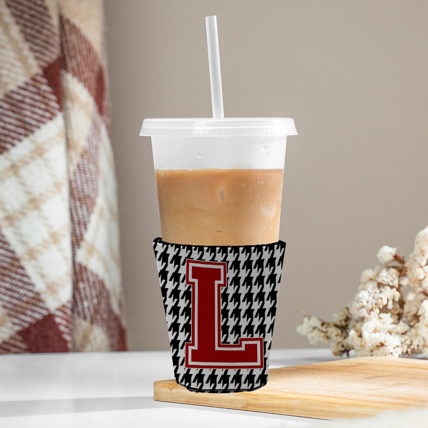 Monogram - Houndstooth  Initial  L Red Solo Cup Beverage Insulator Hugger CJ1021L-RSC
