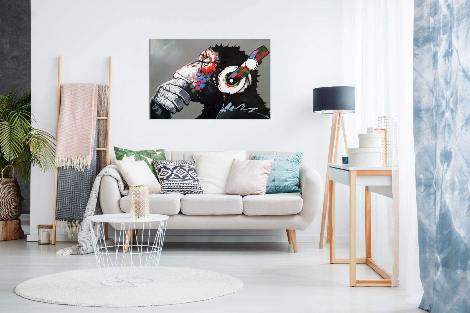 Panther Print Cool Ape With Dj Heaphones Canvas Wall Art Picture Print (18X12)