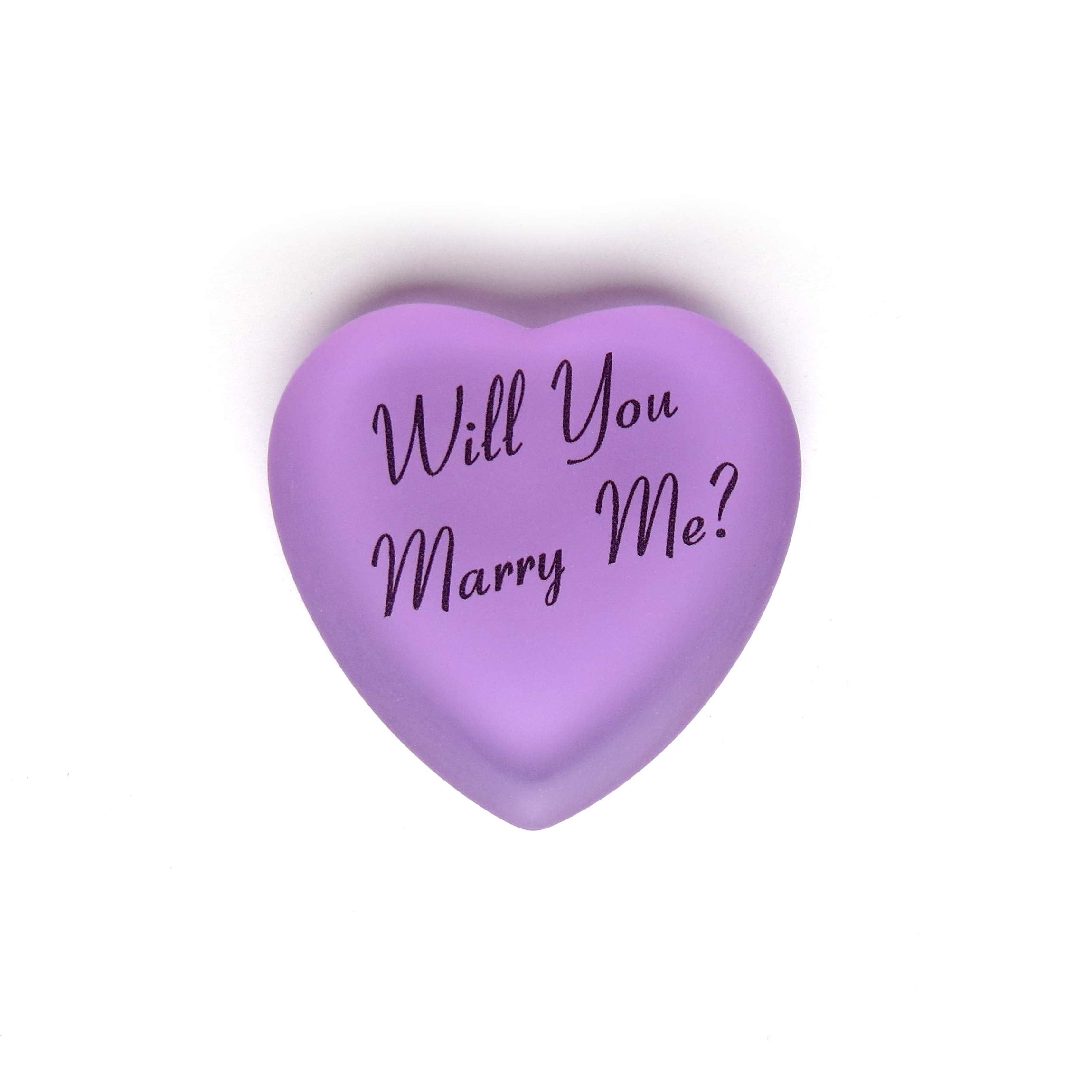 Lifeforce Glass Will You Marry Me? Glass Heart with Pouch, A Romantic Way to Pop the Question. (lilac) From