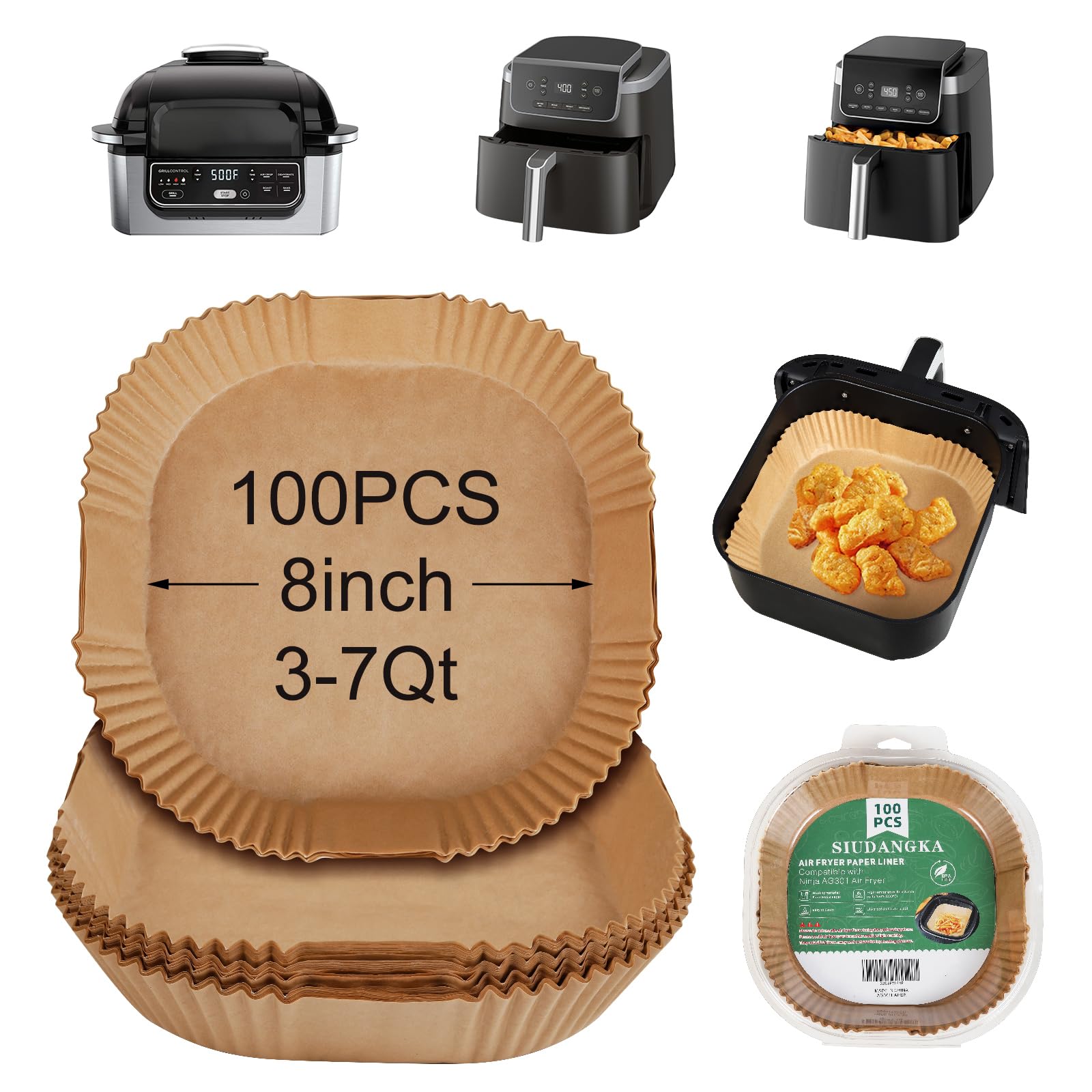 100 Pcs Non-Stick Disposable Parchment Paper Pads Air Fryer Liners Compatible with Ninja AG301 Indoor Grill Air Fryer