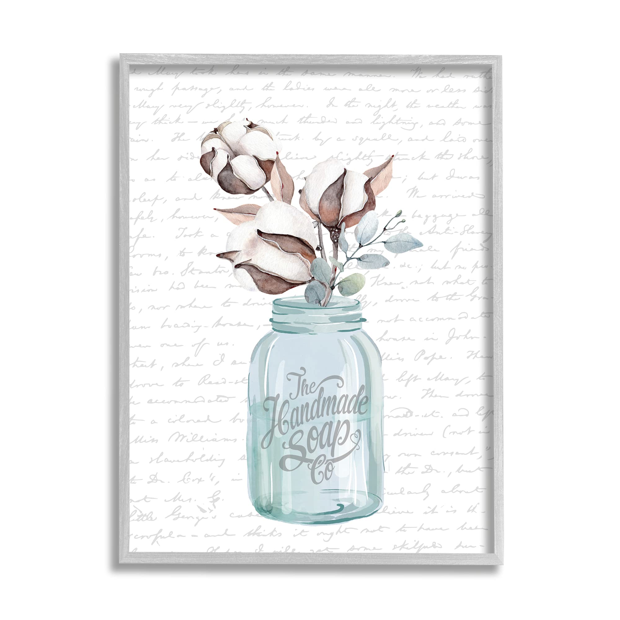 Stupell Industries Handmade Soap Jar Cotton Flower Bathroom Word, Design By Lettered And Lined Gray Framed Wall Art, 24 X 30, Gr