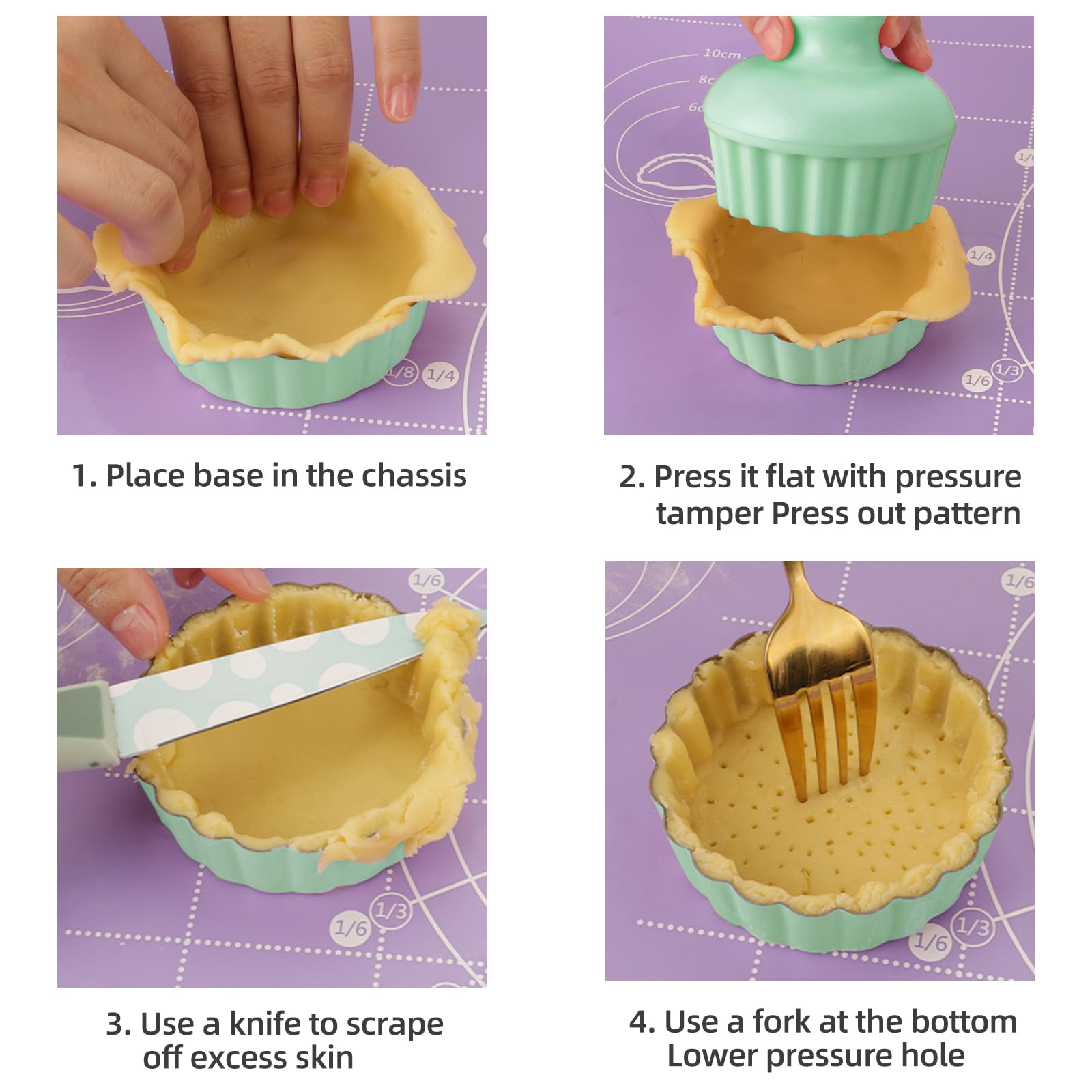 Lifvcnt Mini Tart Pan With Tamper, Non-Stick 4-Inch Carbon Steel Mini Pie Pan For Baking, Green Mini Quiche Pan Tin Shell Mold W