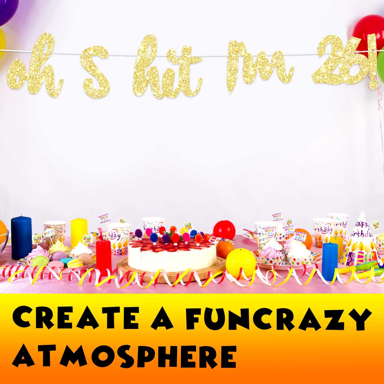 Oh Im 26! Banner Backdrop Glitter Gold Hallo Twenty Six Cheers To 26 Years Old Theme Decor For Man Woman Happy 26Th Birthday Par