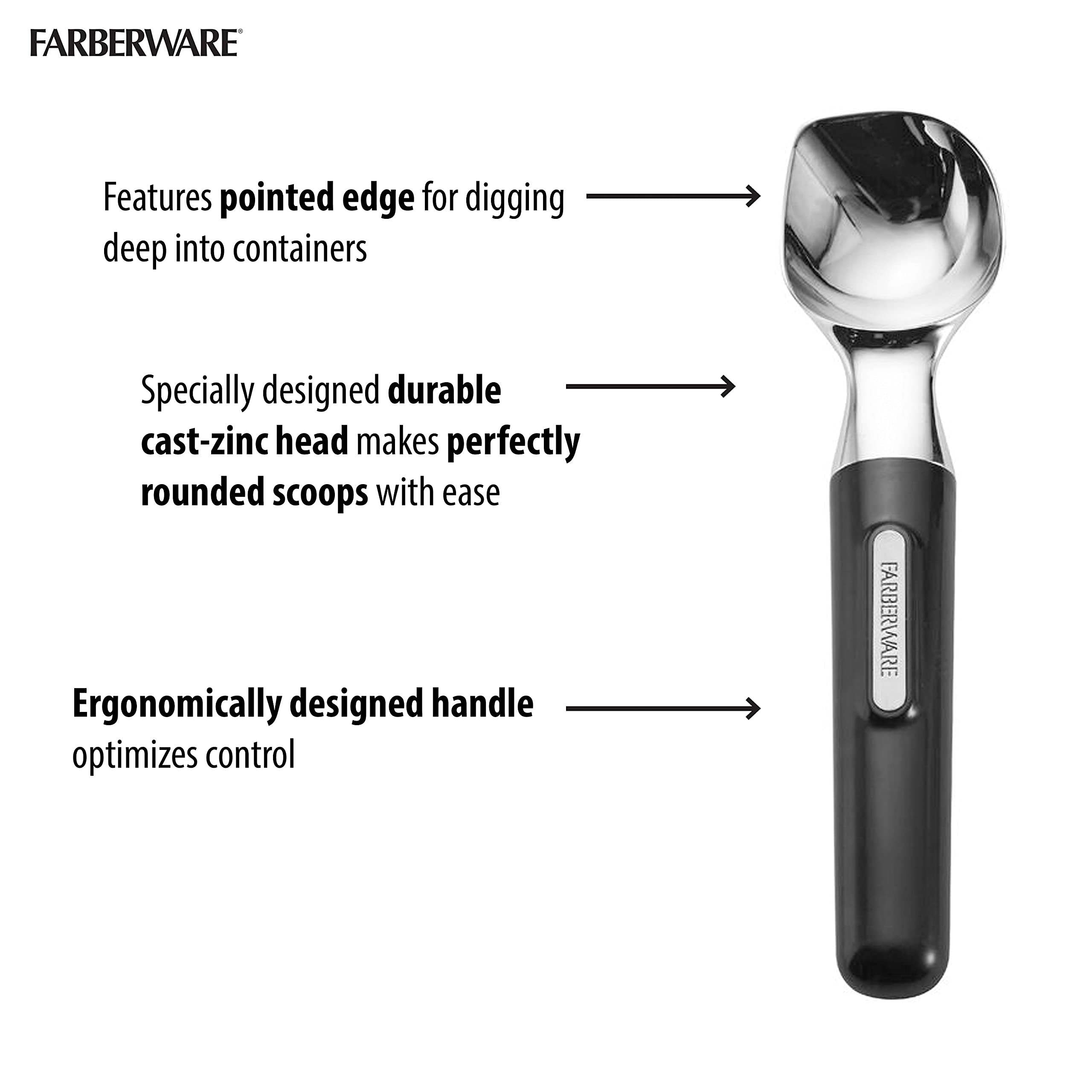 Farberware Professional Ice Cream Scoop, Comfortable Handle, Heavy Duty, Professional Grade Scooper, Get Perfect Shape Scoops, G