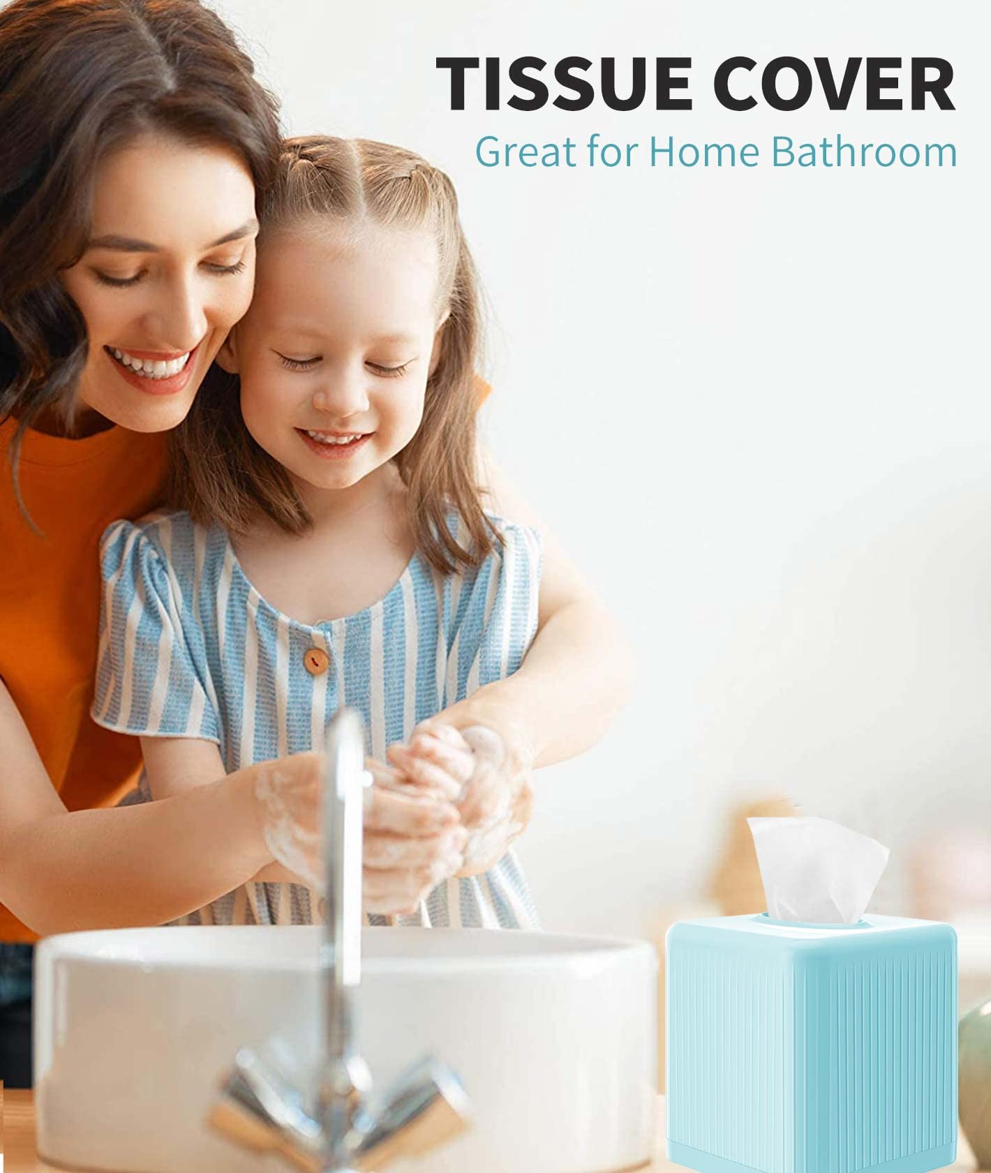 Livelab Tissue Box Cover with Base  Square Plastic Tissue Box Holder Decorative Tissue Cover Modern Cube Facial Tissue Dispenser for Bathroom Vanity Countertop  Living Room  Office - Blue