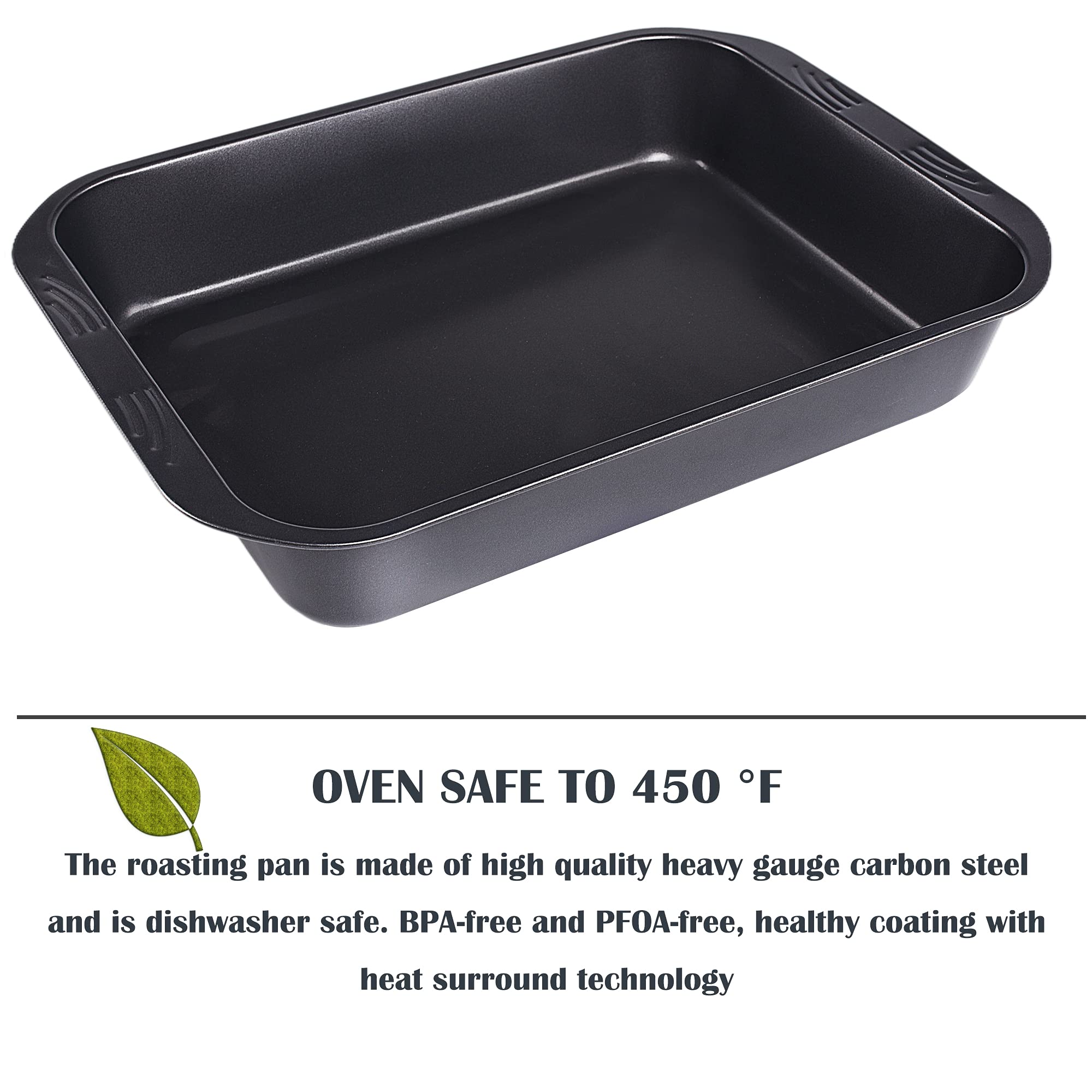 Kitcom Bakeware Nonstick Roaster, Nonstick Roasting Pan With Rack, Great For Roast Chicken, Roasts And Turkeys - 15 Inch X 11 In