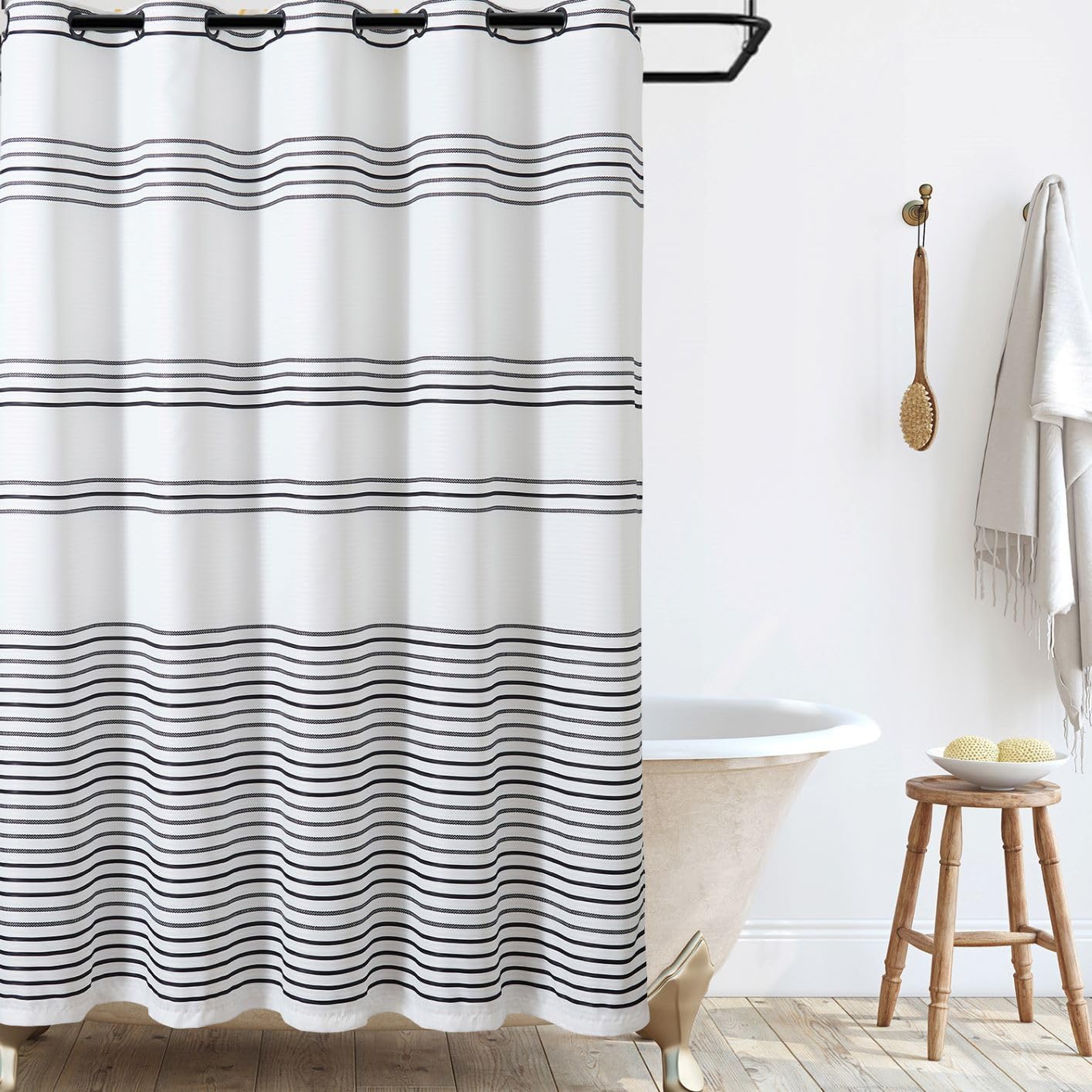 Jinchan Extra Long Black And White Shower Curtain Modern Striped Fabric No Hooks Needed Shower Curtains For Bathroom Waterproof