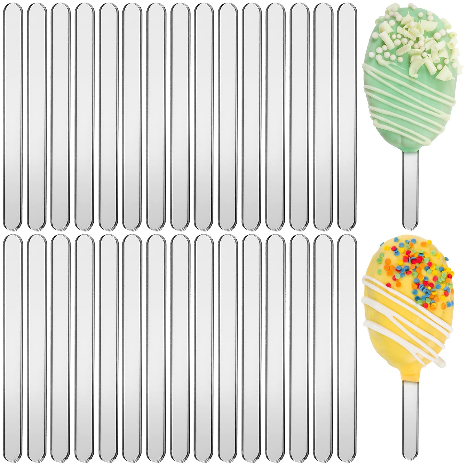 Romooa 30 Pieces Acrylic Sticks Reusable Cakesicle Cake Pop Mold Mirror Ice Pop Sticks Ice Cream Cakesicle Mold for Home Cake Ca