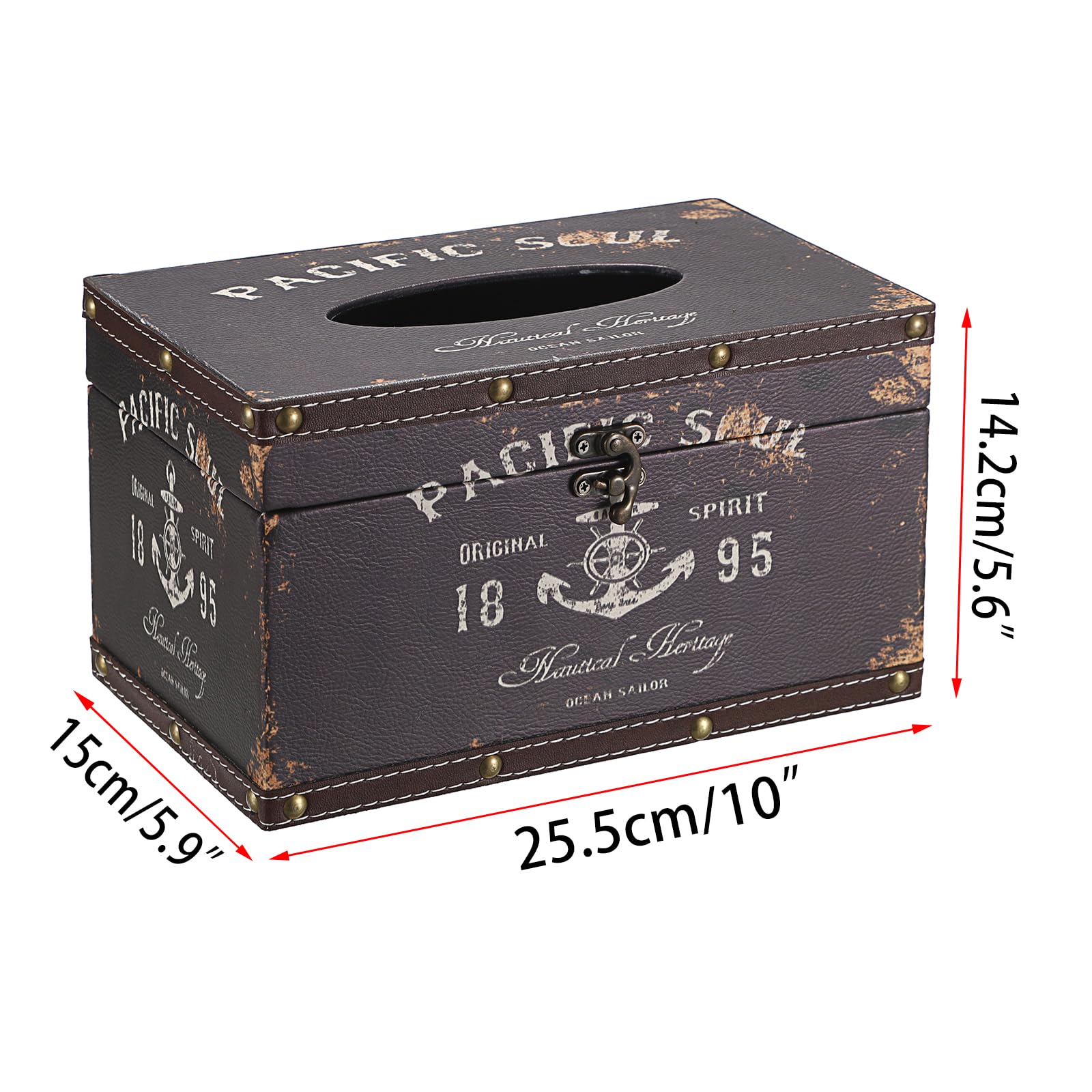 Sumnacon Tissue Box Cover Rectangle Wood Tissue Box With Hinged Lid, Vintage Pu Tissue Box Holder Retro Brown Tissue Cover For B