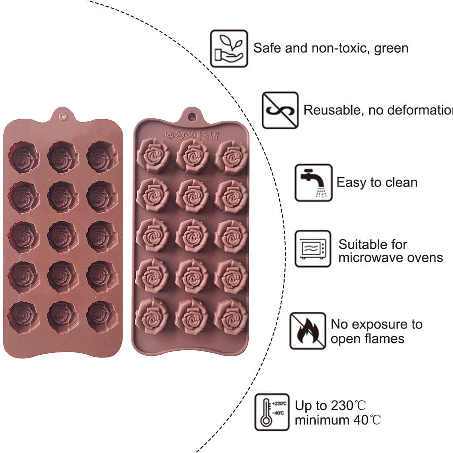 2 Pack Chocolate Silicone Molds Candy Mold Rose Flower Shape Baking Mold Candy Molds Bpa Free & Non-Stick Silicone Tray For Hard