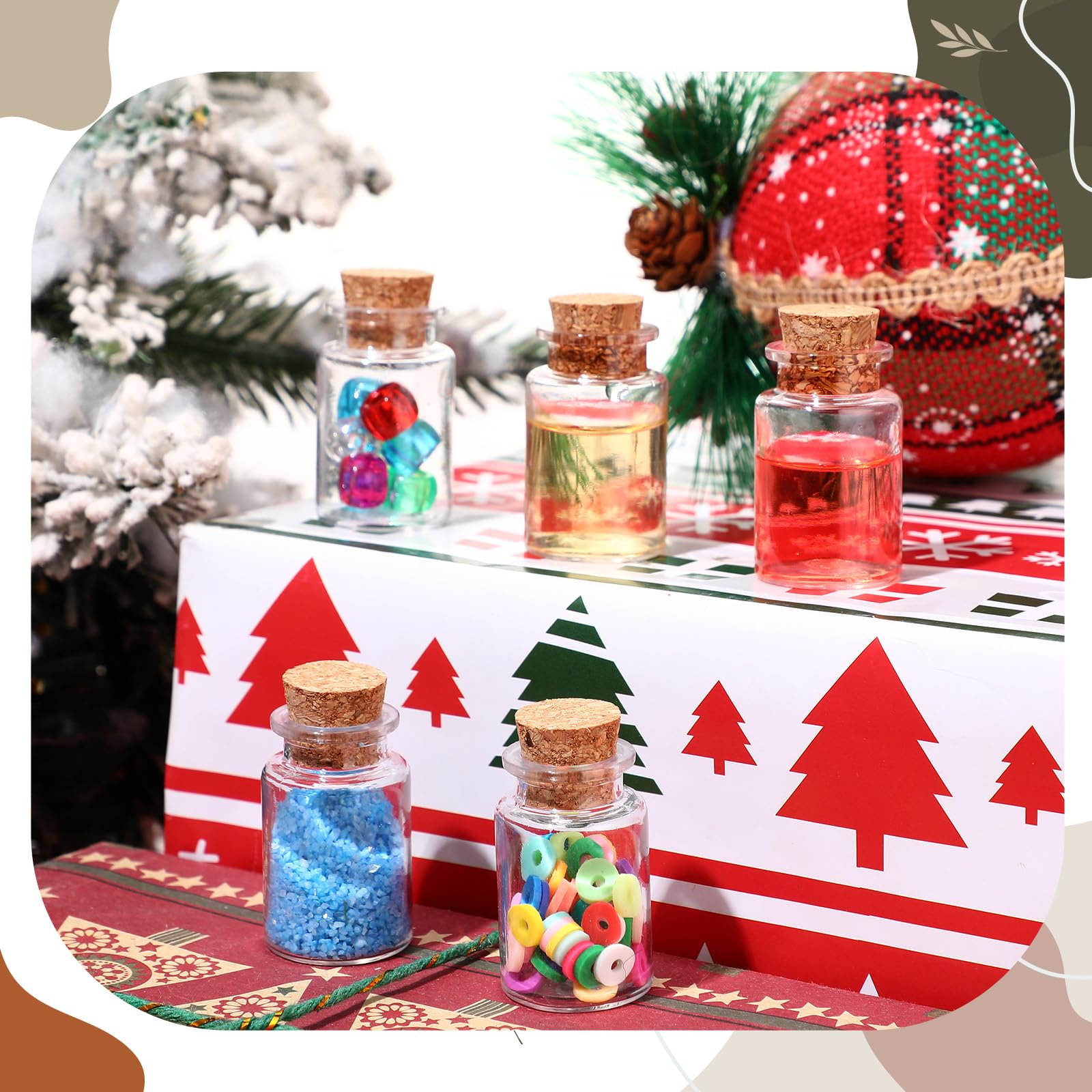 Bokon 25 Pack Mini Plastic Bottles with Corks Stoppers Eye Screws Funnels Small Potion Bottles Tiny Clear Sand Art Jar Wishing V