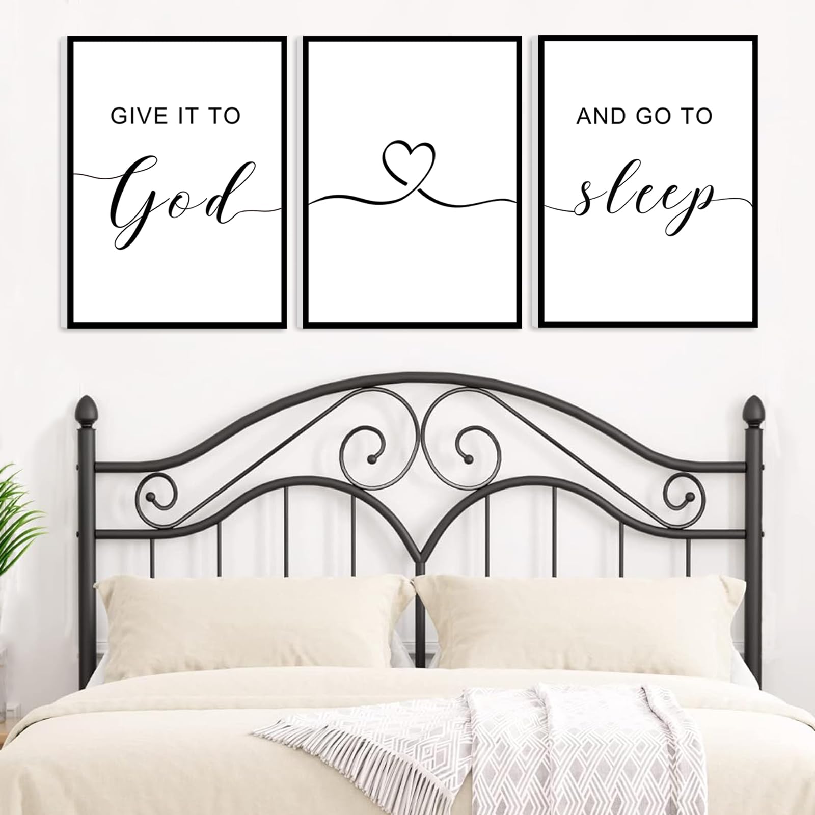 Framed Give It To God And Go To Sleep Signs 36X16   , Above Bed Wall Decors, Black And White Bedroom Decor (12X16 Inches, Set Of