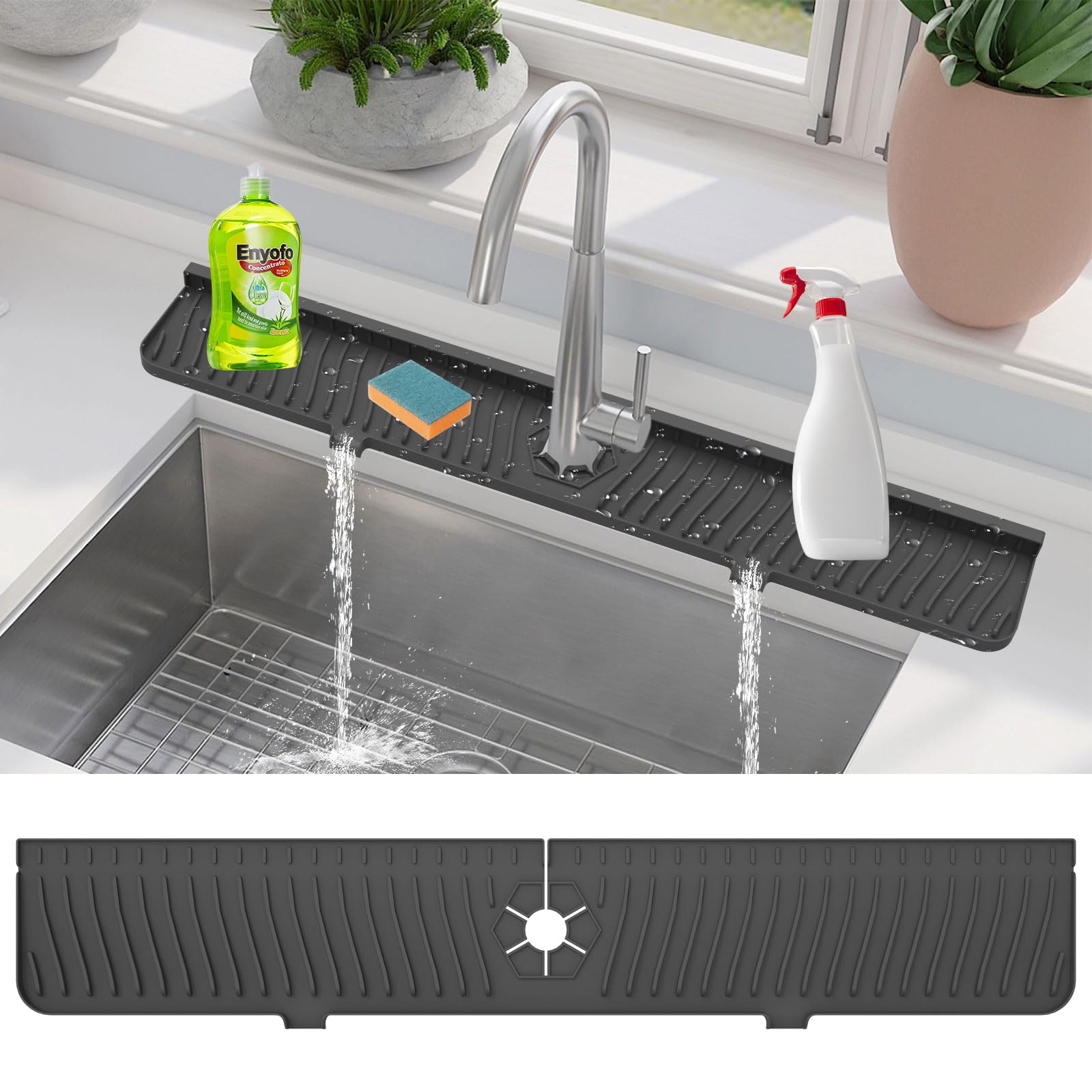 30 Inch Kitchen Sink Splash Guard, Silicone Faucet Splash Guard, Large Size Silicone Sink Mat For Kitchen Bathroom, Faucet Handl