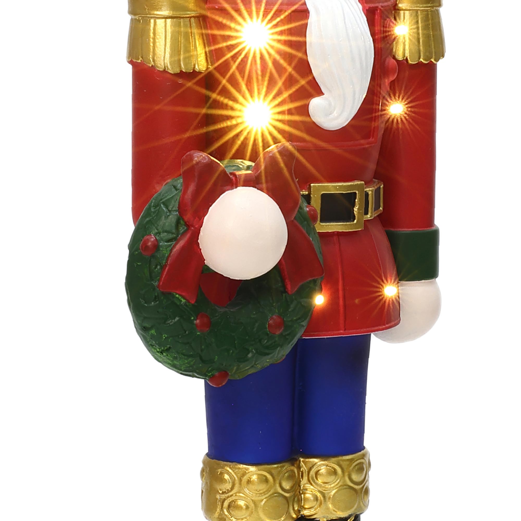 LuxenHome 2FT Tall Nutcracker Christmas Decoration, Lighted Holiday Nutcracker Soldier Statue Festival Wreath, Christmas Decorat