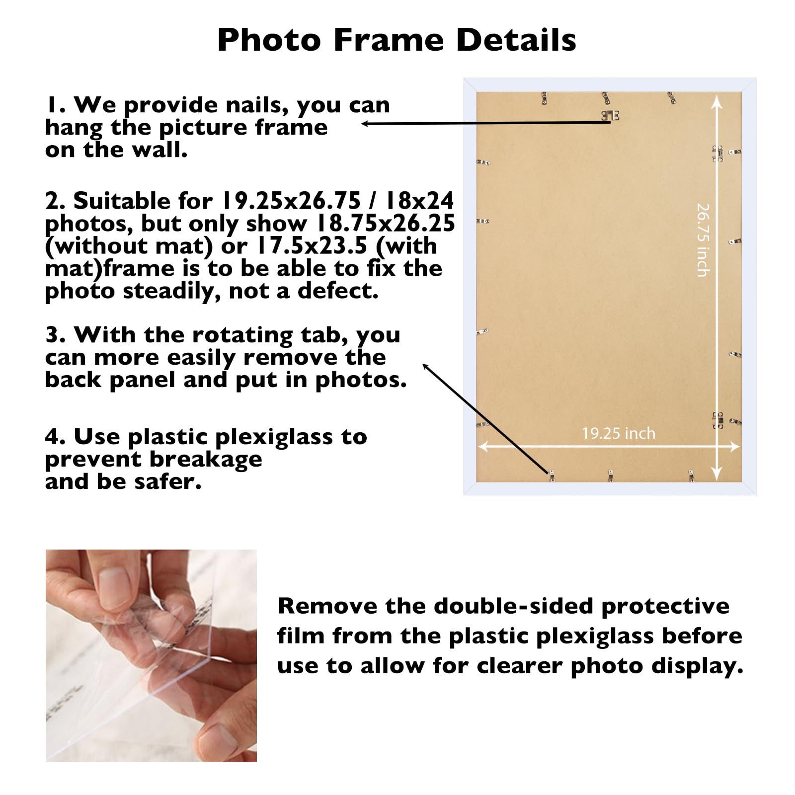 JCJMY 19.25x26.75 Puzzles Frame White, Display 18x24 with Mat or 19.25 x 26.75 without, Wall Hanging 19.25 by 26.75 Picture Fram