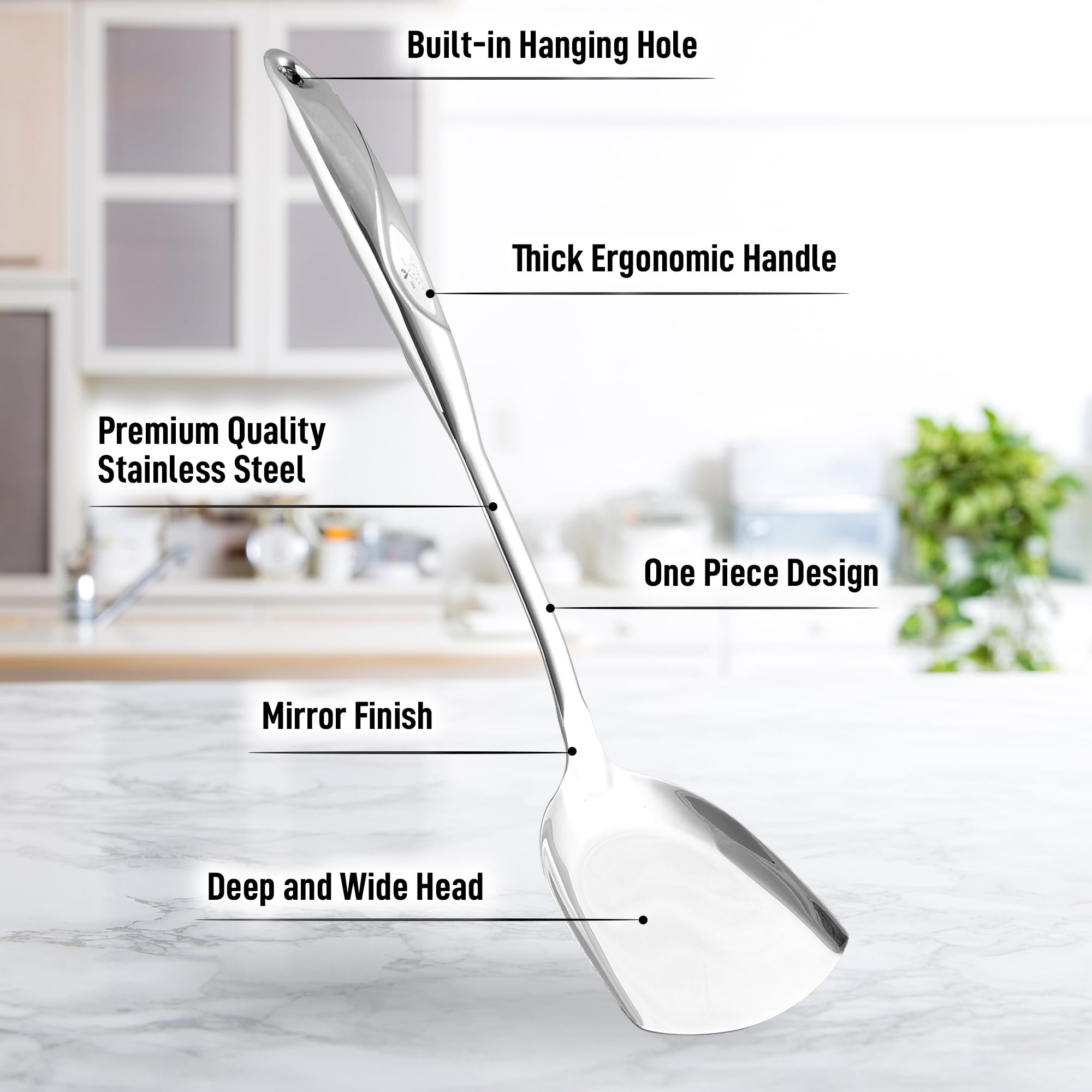 Zulay Kitchen Stainless Steel Metal Wok Spatula - Durable Wok Turner Spatula Shovel - Durable Utensil With Ergonomic, Easy To Us