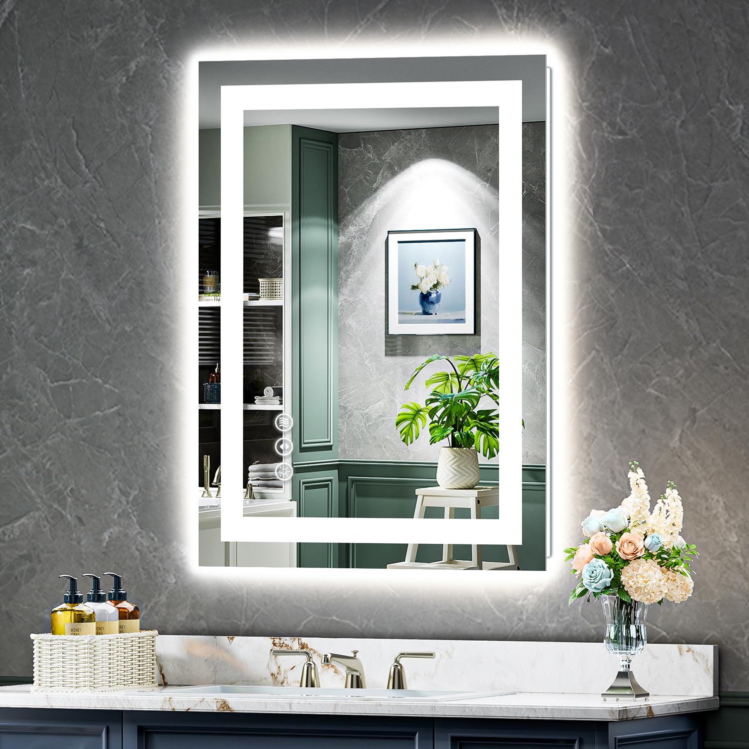 YEELAIT LED Bathroom Mirror with Lights 24x32 Inch Front and Backlit Lighted Vanity Mirror for Bathroom Wall with 3 Colors Dimmable Anti-Fog Memory Shatter-Proof IP54 Waterproof Horizontal/Vertical