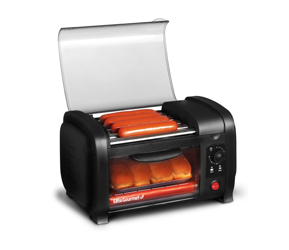 Elite Gourmet Ehd-051B Hot Dog Toaster Oven, 30-Min Timer, Stainless Steel Heat Rollers Bake & Crumb Tray, World Series Baseball