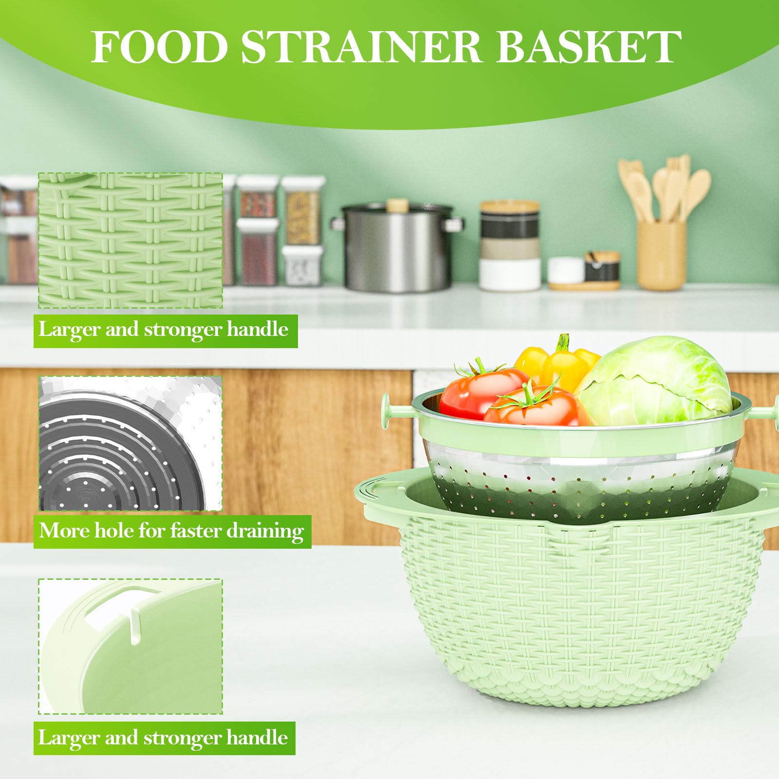 4-1 Colander With Bowl Set - Strainers For Kitchen, Food Strainers And Colanders, Pasta Strainer, Rice Strainer, Fruit Cleaner,