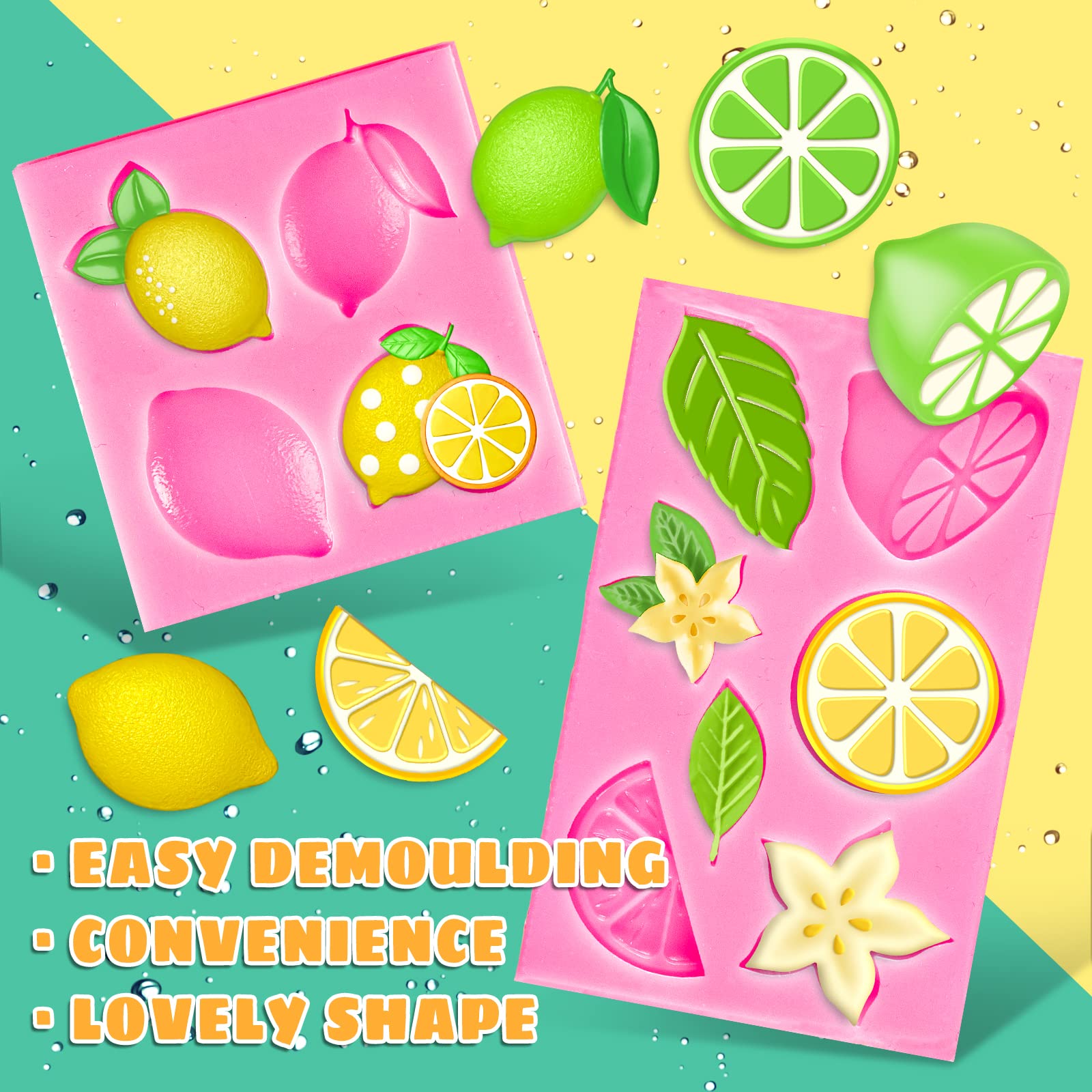 Whaline 2 Pack Mini Lemon Fondant Molds Summer Fruit Flower Silicone Candy Chocolate Mould Lemon Slices Resin Mold For Soap Baki