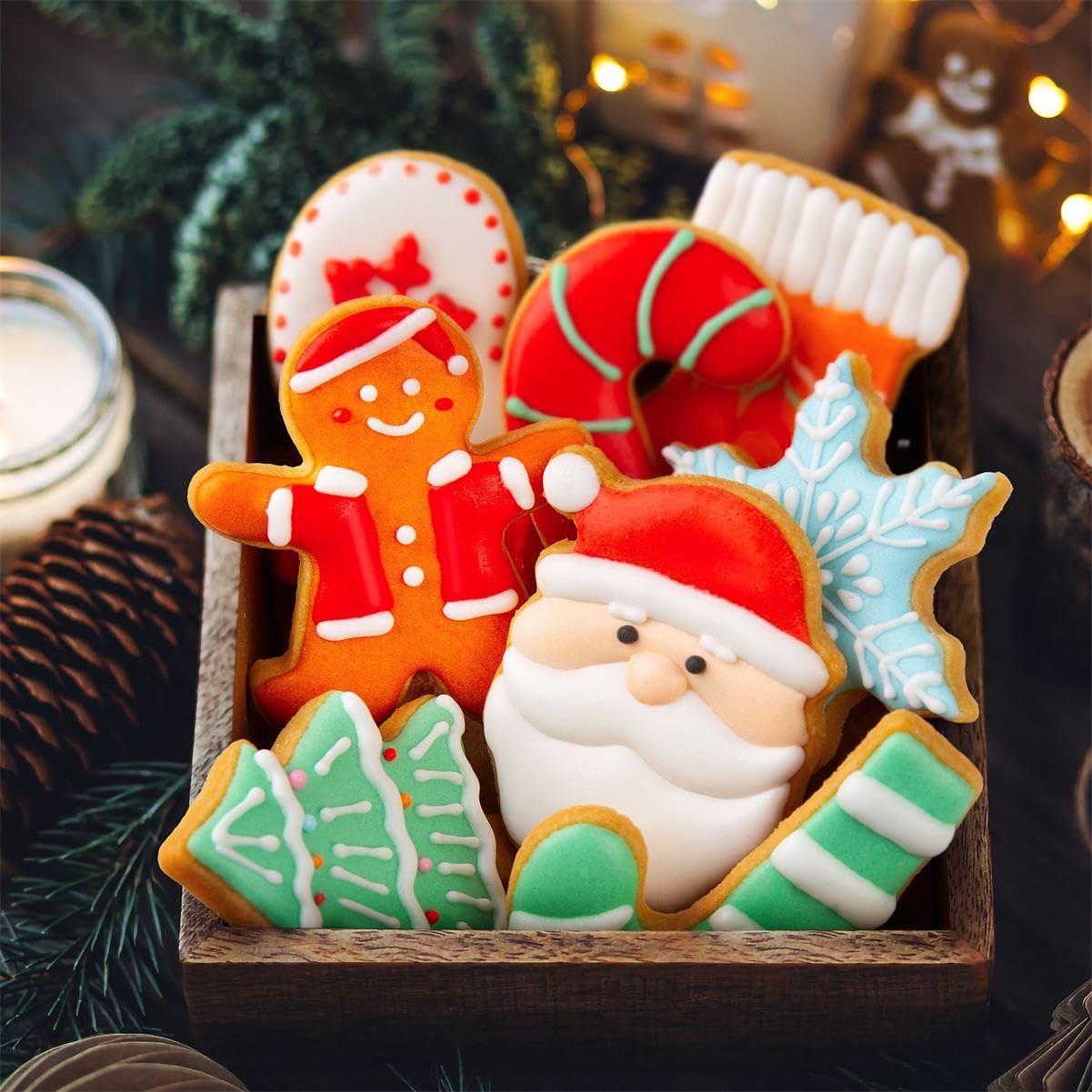 Christmas Cookie Cutters Set, 12 Pieces Stainless Steel Metal Christmas Cookie Cutters Shapes - Gingerbread Men,Christmas Tree,S
