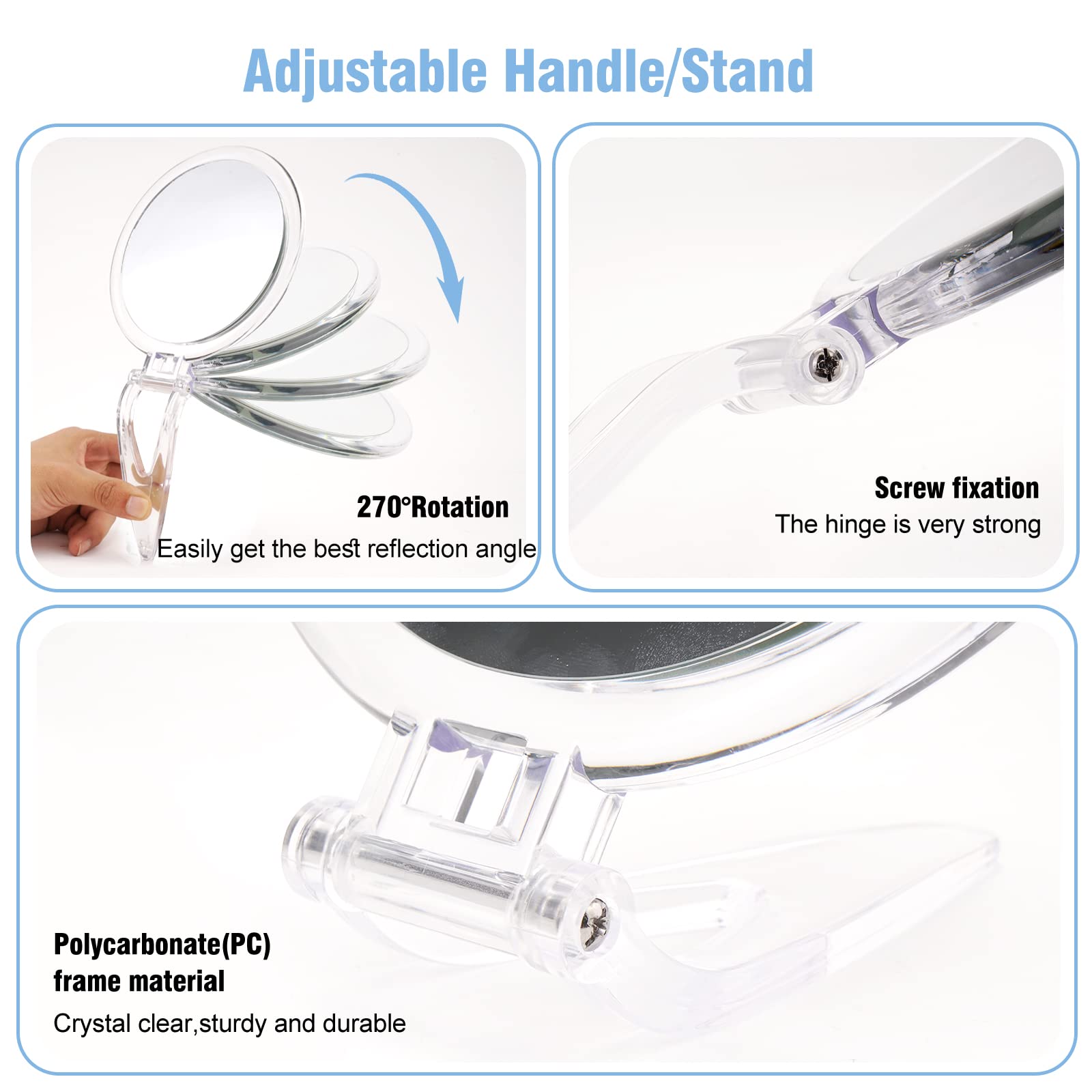 JMH Magnifying Handheld Mirror Double Sided  1X 20X Magnification Hand Mirror  Travel Folding Held Adjustable Rotation Pedestal  Portable Small Makeup Mirror  6 Inch