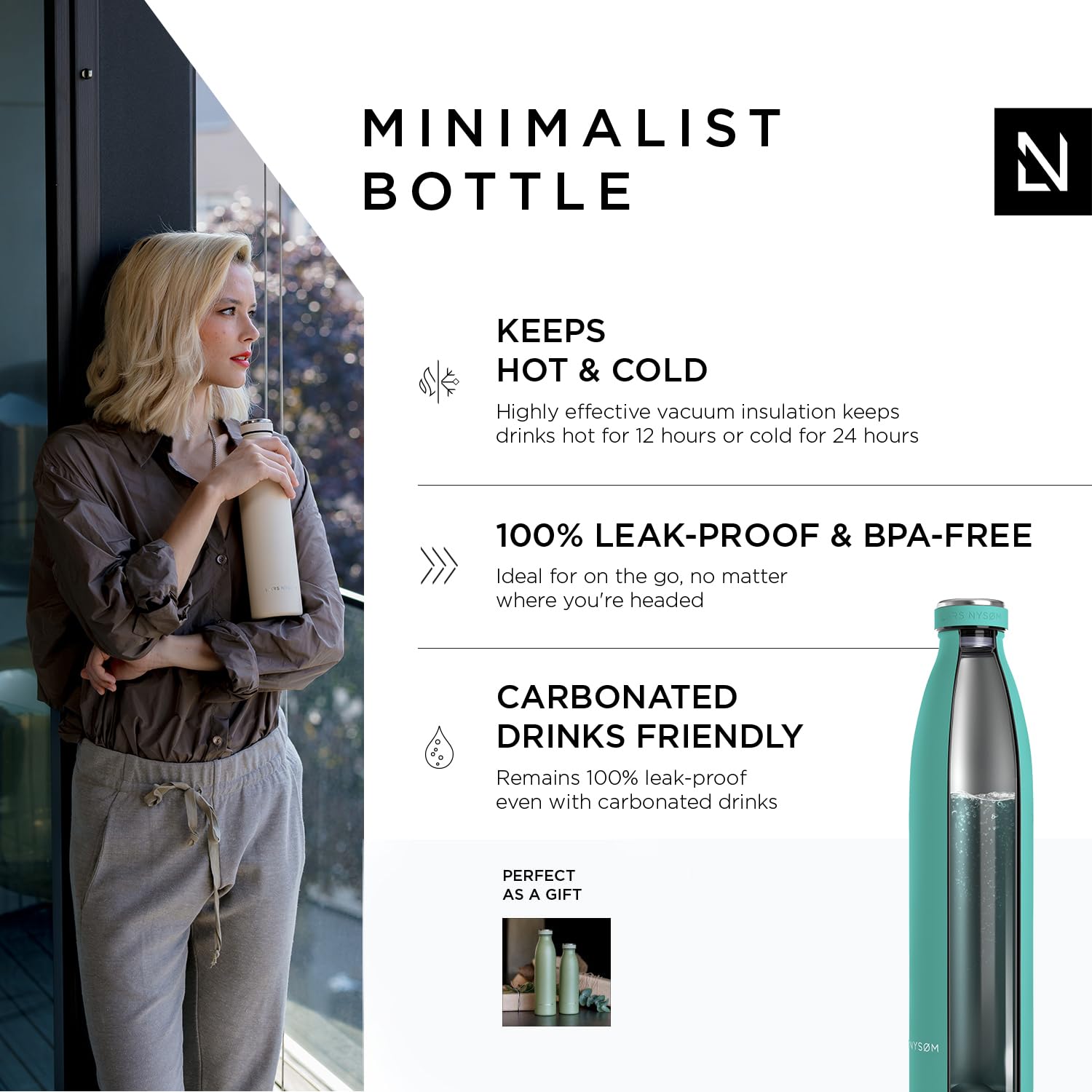Lars Nysm Stainless Steel Insulated Water Bottle 12Oz 17Oz 25Oz 34Oz 51Oz | Insulated Thermo Flask For Hot And Cold Beverages |