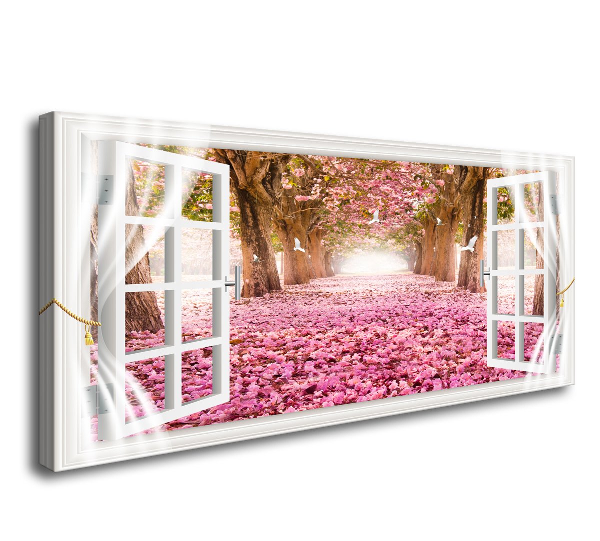 Cao Gen Decor Art-Ah40150 Wall Art Trees And Pink Rose Paintings Printed Pictures Stretched And Framed Canvas Paintings Ready To
