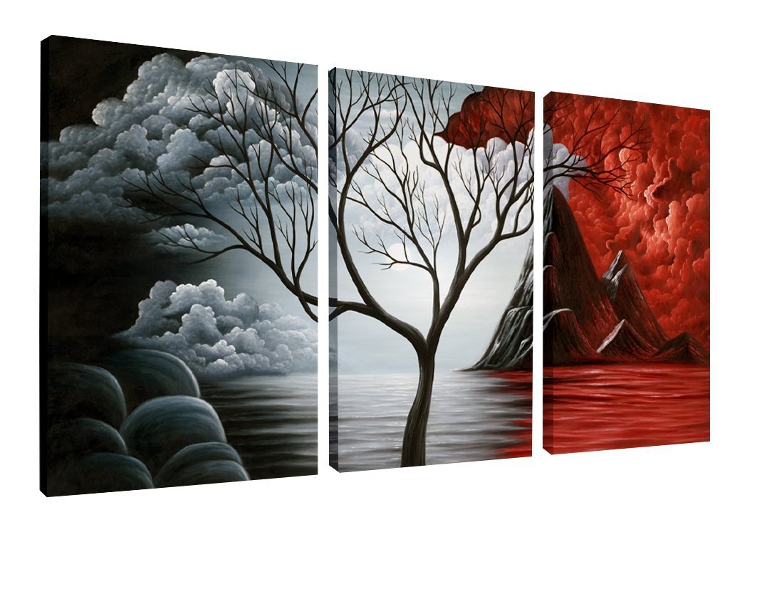 Wieco Art Extra Large The Cloud Tree Modern Gallery Wrapped Canvas Print Artwork Abstract Landscape 3 Panels Pictures On Canvas