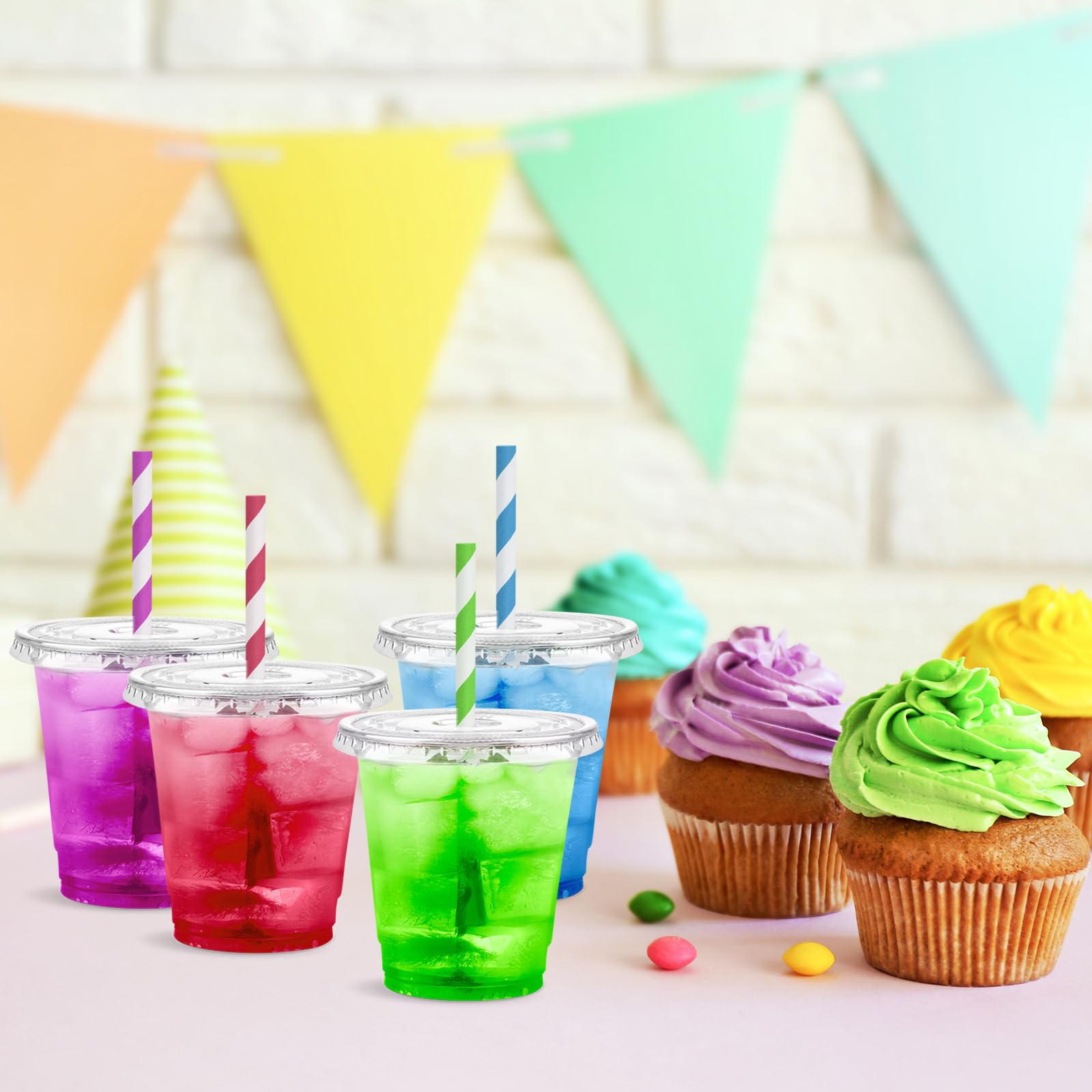 Eupako 8 Oz Plastic Cups With Lids 100 Sets, Disposable Clear Cups With Lids, Cold Drink Containers For Beverage, Parfait, Smoot