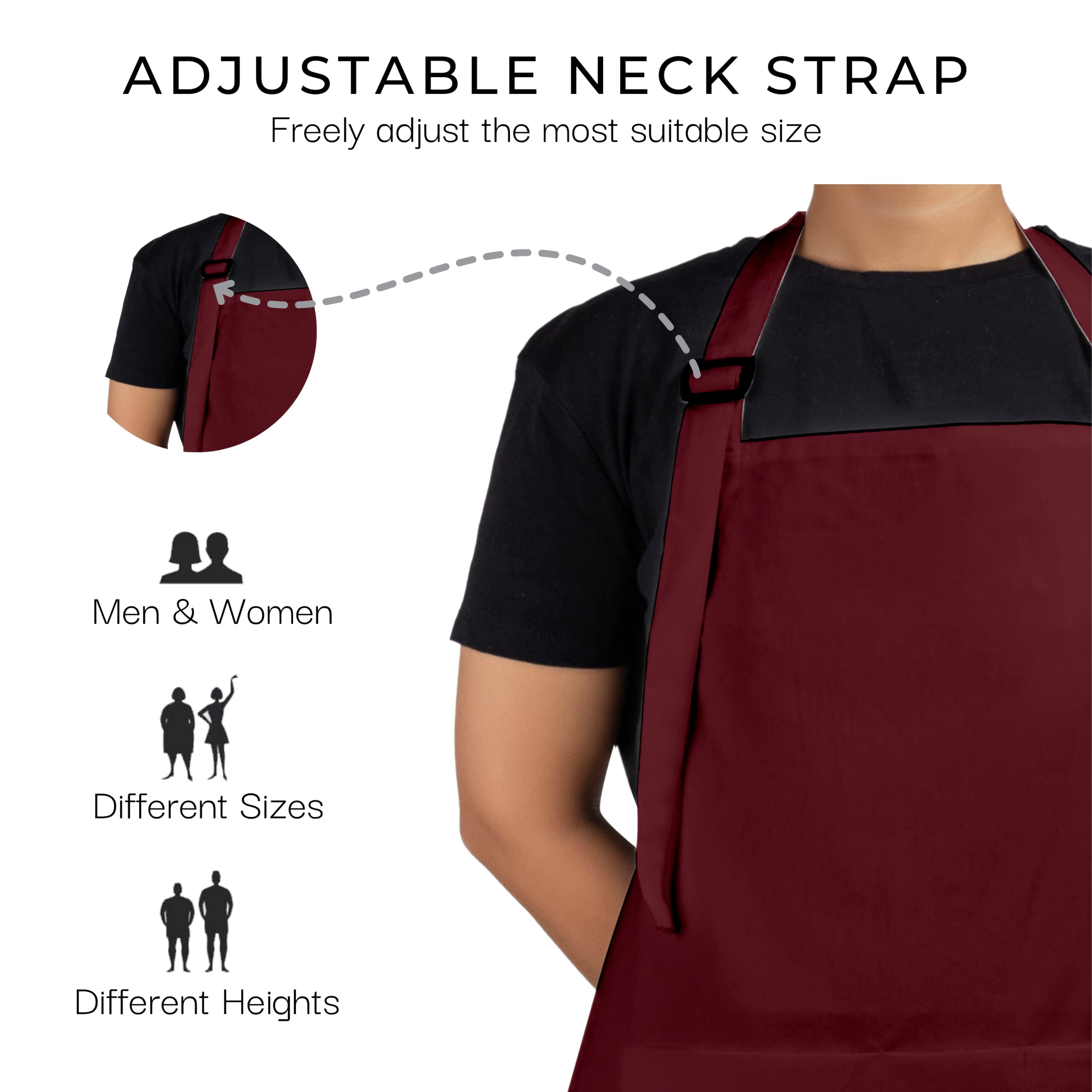 Rajrang Chef Apron For Women Men With Pockets Cotton Kitchen Cooking Long Plain Aprons Tawny Port 35X27 Inches, Pack Of 2