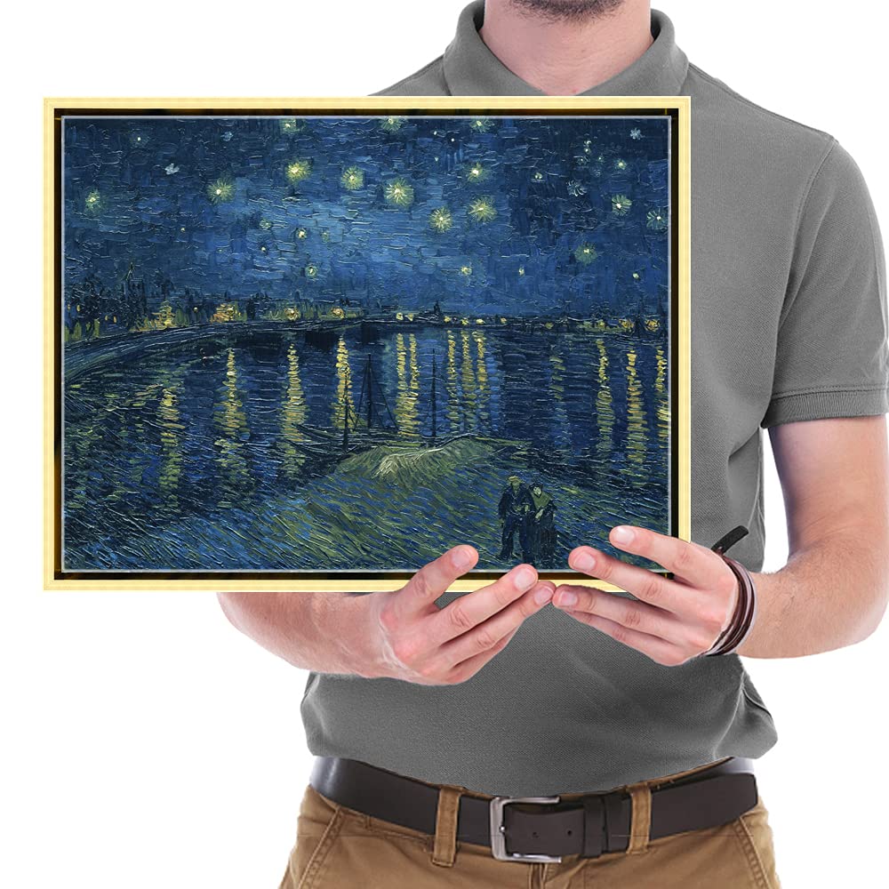 Wieco Art Framed Art Canvas Prints Of Starry Night Over The Rhone Canvas Prints Wall Art By Van Gogh Paintings Reproduction Abst