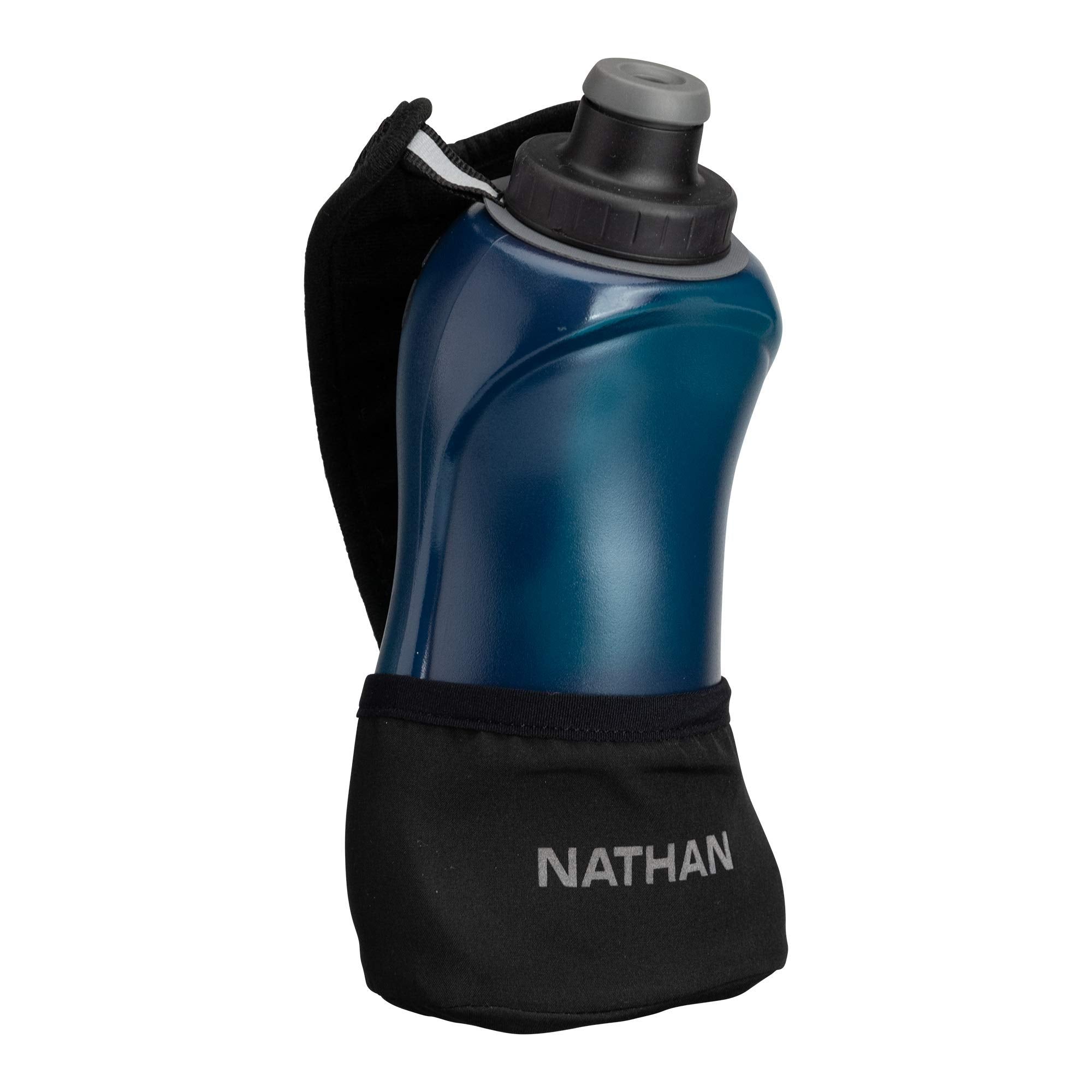 Nathan Running Handheld 18Oz. No-Grip Adjustable Hand Strap. Reflective Hydration Water Bottle.