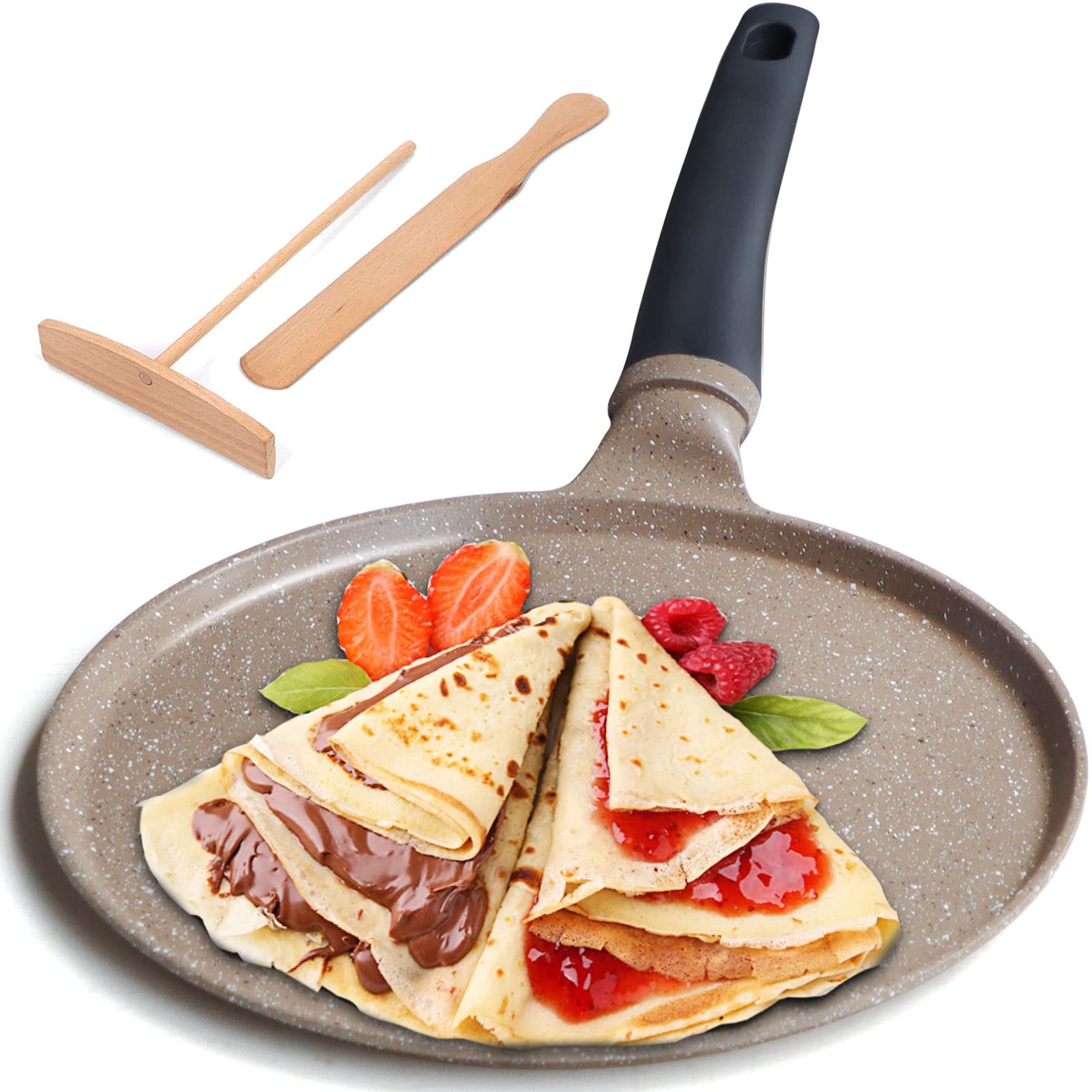 Diig Crepe Pan Nonstick 11 Inch With Spreader Spatula, No Stick Pancake Pan For Cooking, Brown Griddle For Peep, Frying Egg, Ste