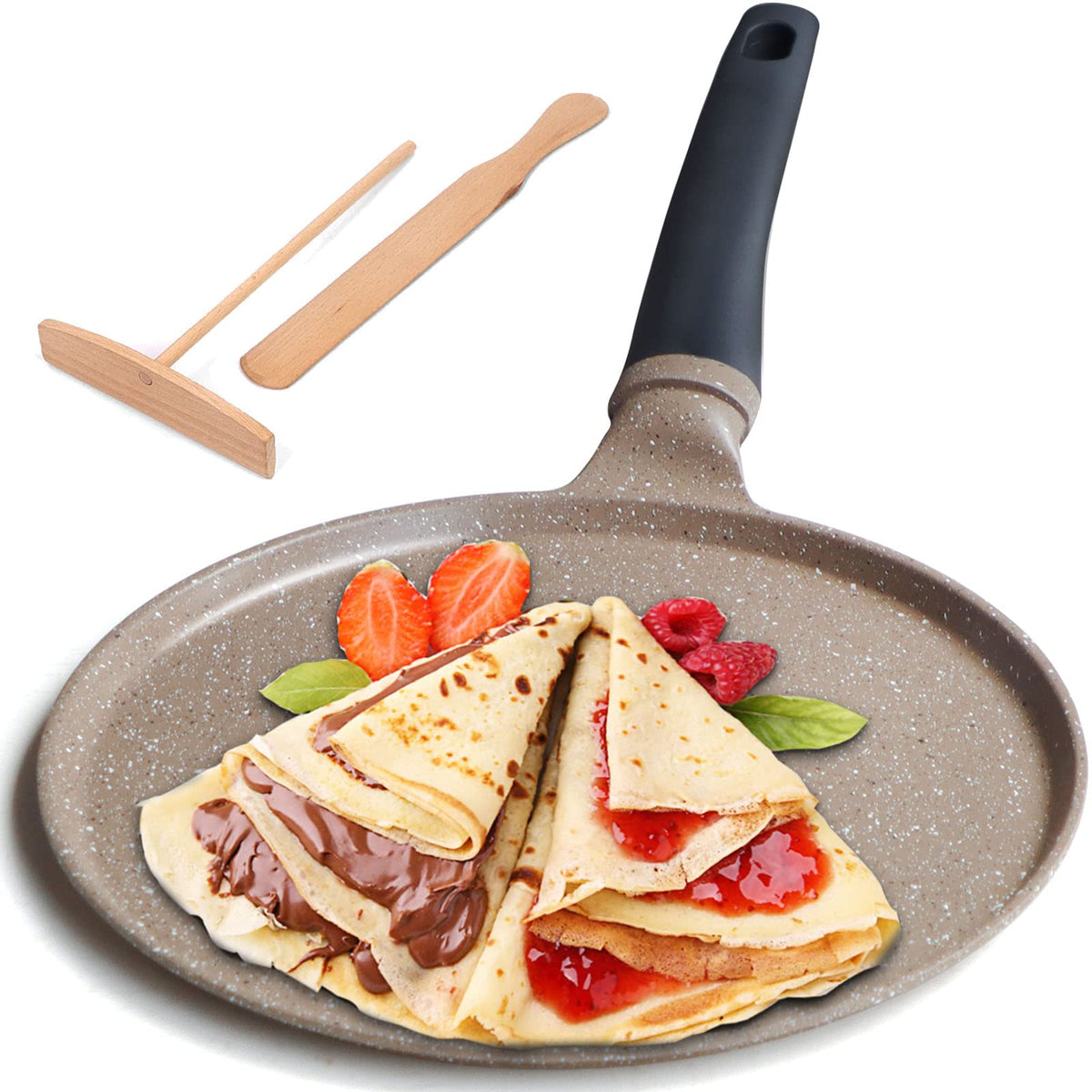Diig Crepe Pan Nonstick 11 Inch With Spreader Spatula, No Stick Pancake Pan For Cooking, Brown Griddle For Peep, Frying Egg, Ste